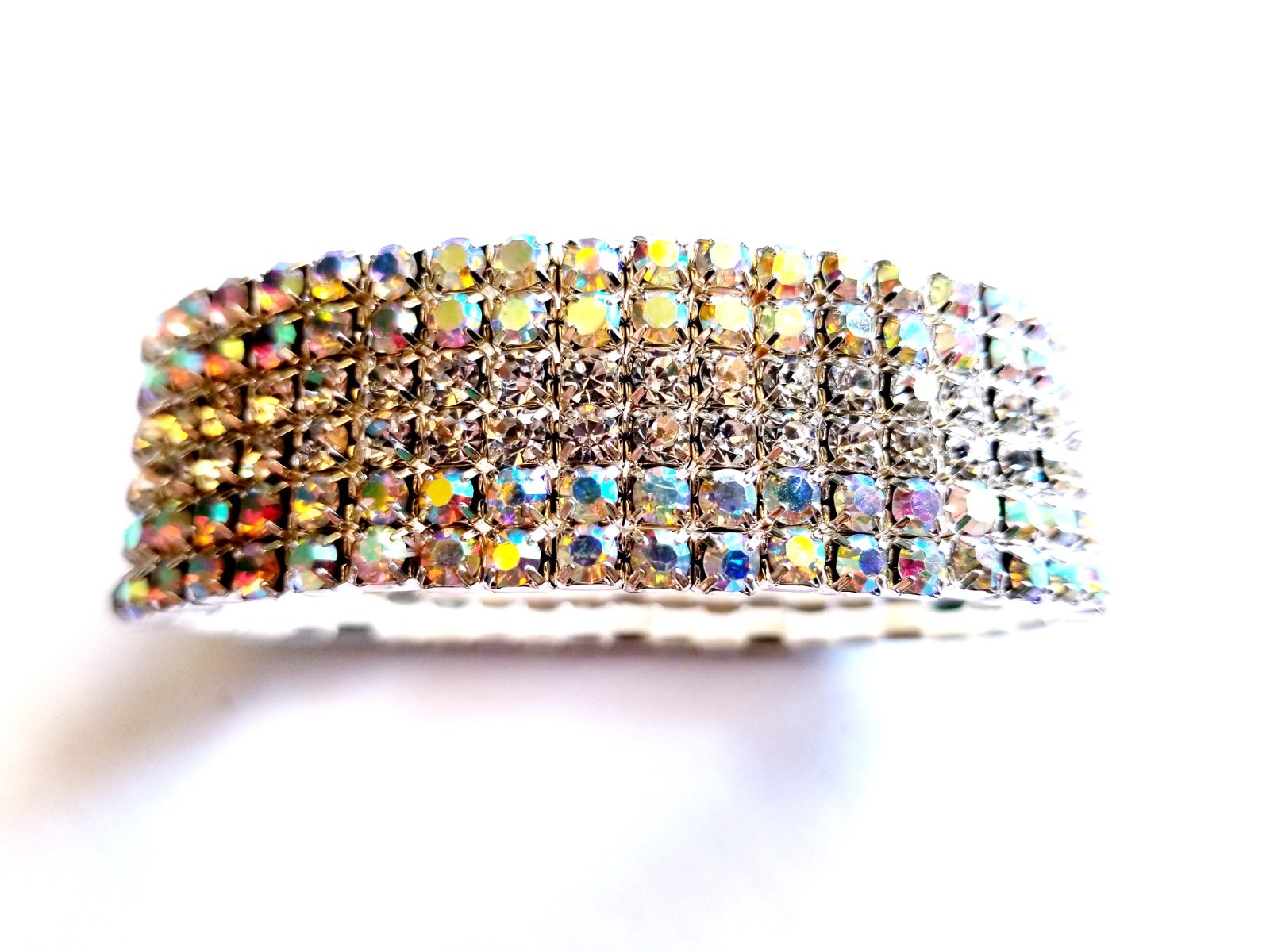 Iridescent Silver Rhinestone Stretch Bracelet Crystal Pageant Prom Drag Jewelry