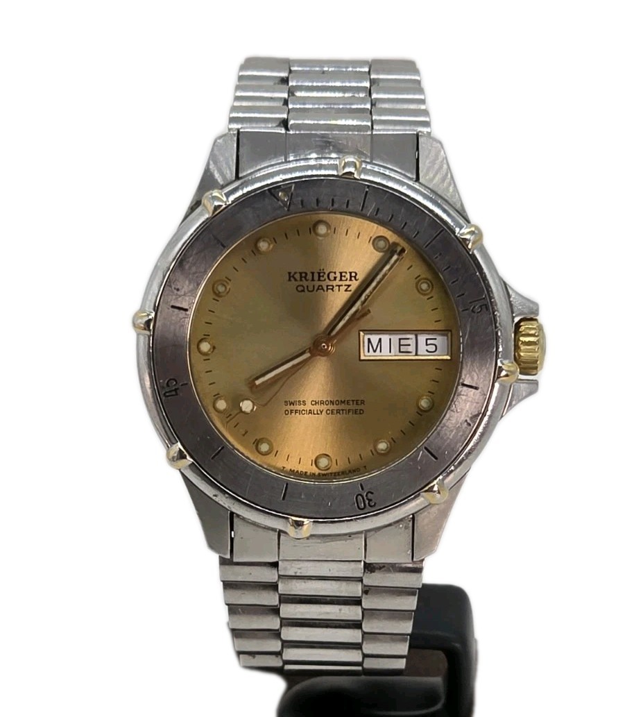 Krieger M882 Watch Stainless Steel Certified Swiss Chronometer Day Date New Batt