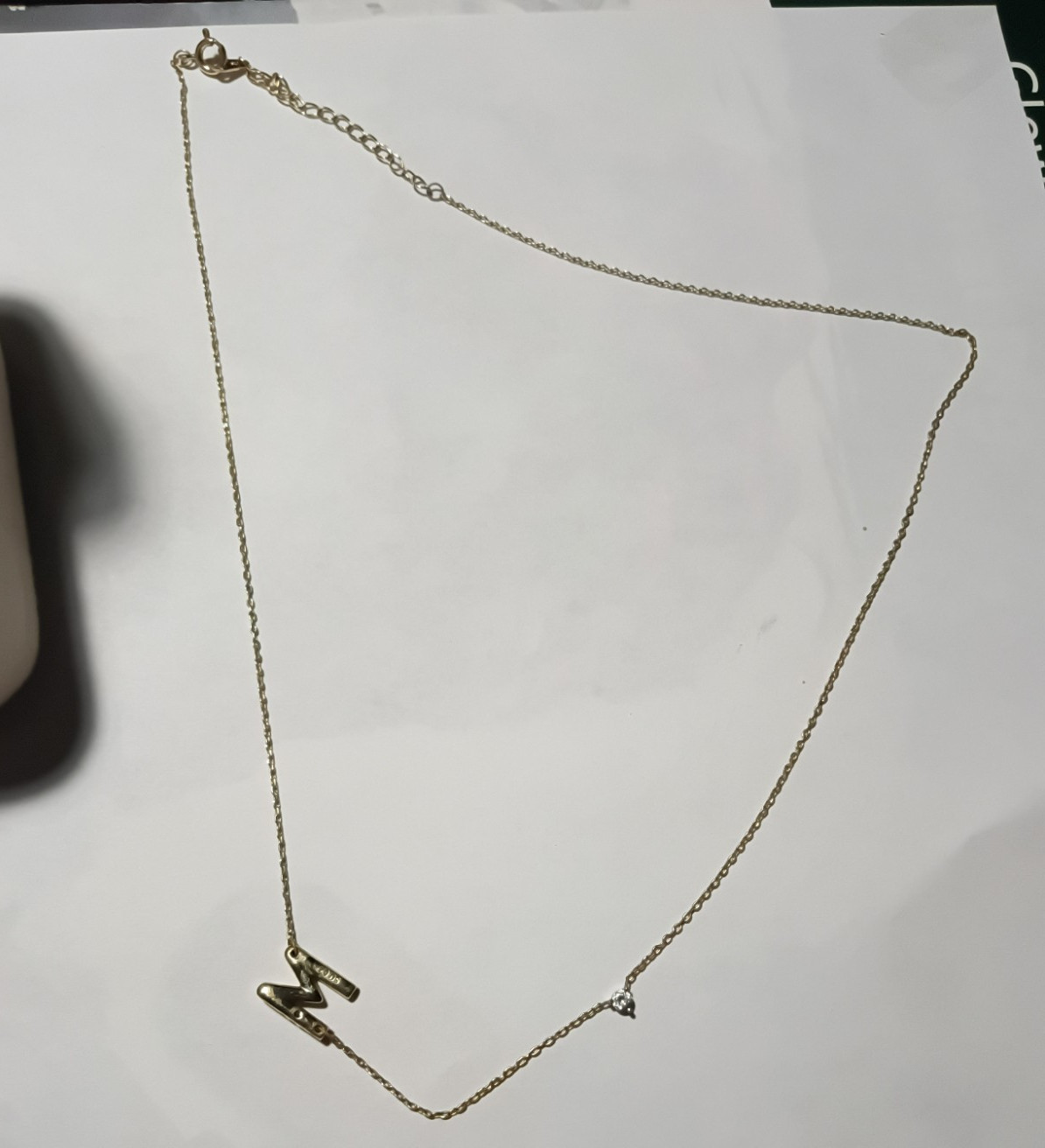 Juicy Couture Signed Gold Tone M Letter Pendant Necklace, Adjustable Cable Chain