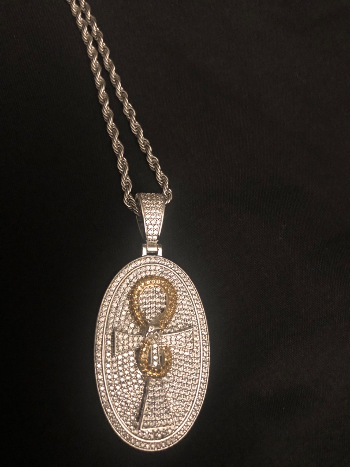 charm cross silver 24″ rope gold and silver
