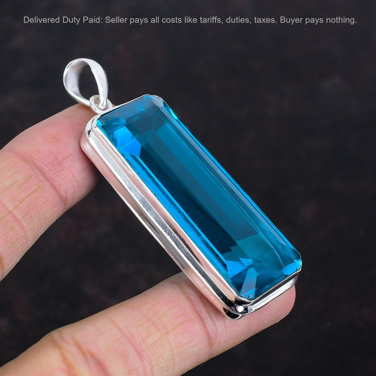 Radiant Indicolite Stone Bezel Artisan Engagement Pendant 925 Sterling Silver