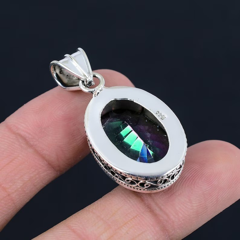 Rainbow Mystic Topaz Gemstone Pendant 925 Sterling Silver Handmade Jewelry