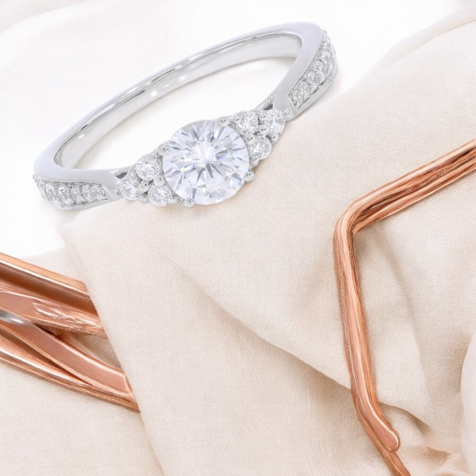 0.97 Carat Round Lab Grown Diamond Ring 14k White Gold Certified