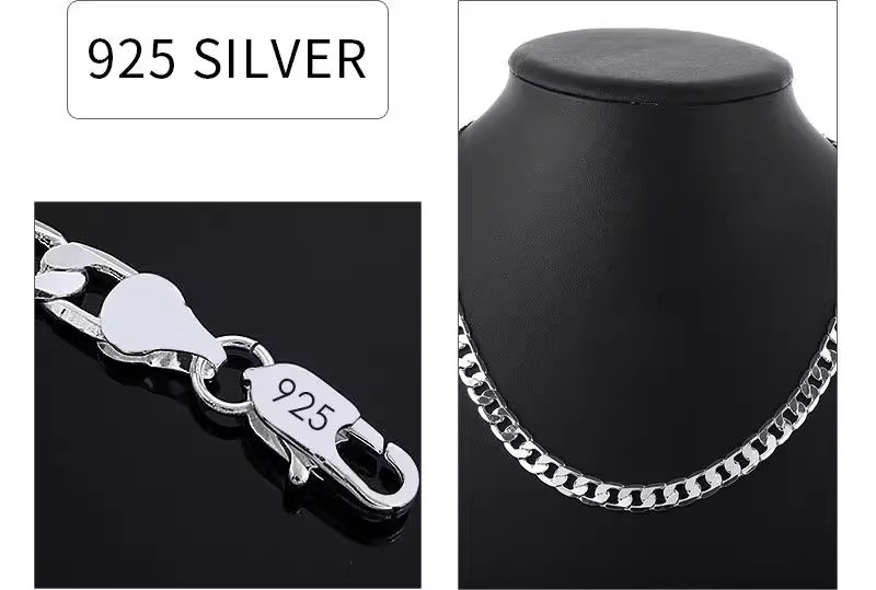 Solid 925 Sterling Silver Chain Curb Necklace Men Women Hip-pop Engagement Gift