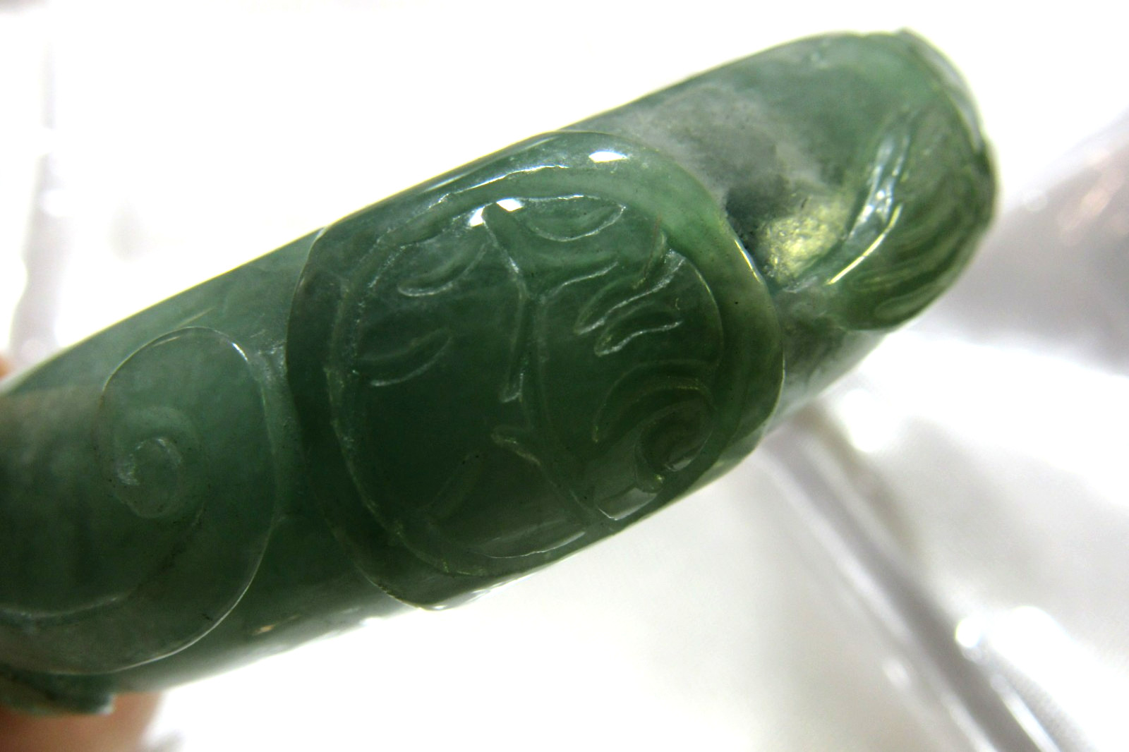 61mm NATURAL Green Jade Carved Dragon Phoenix Shou Bangle Bracelet 2-6.5/16″