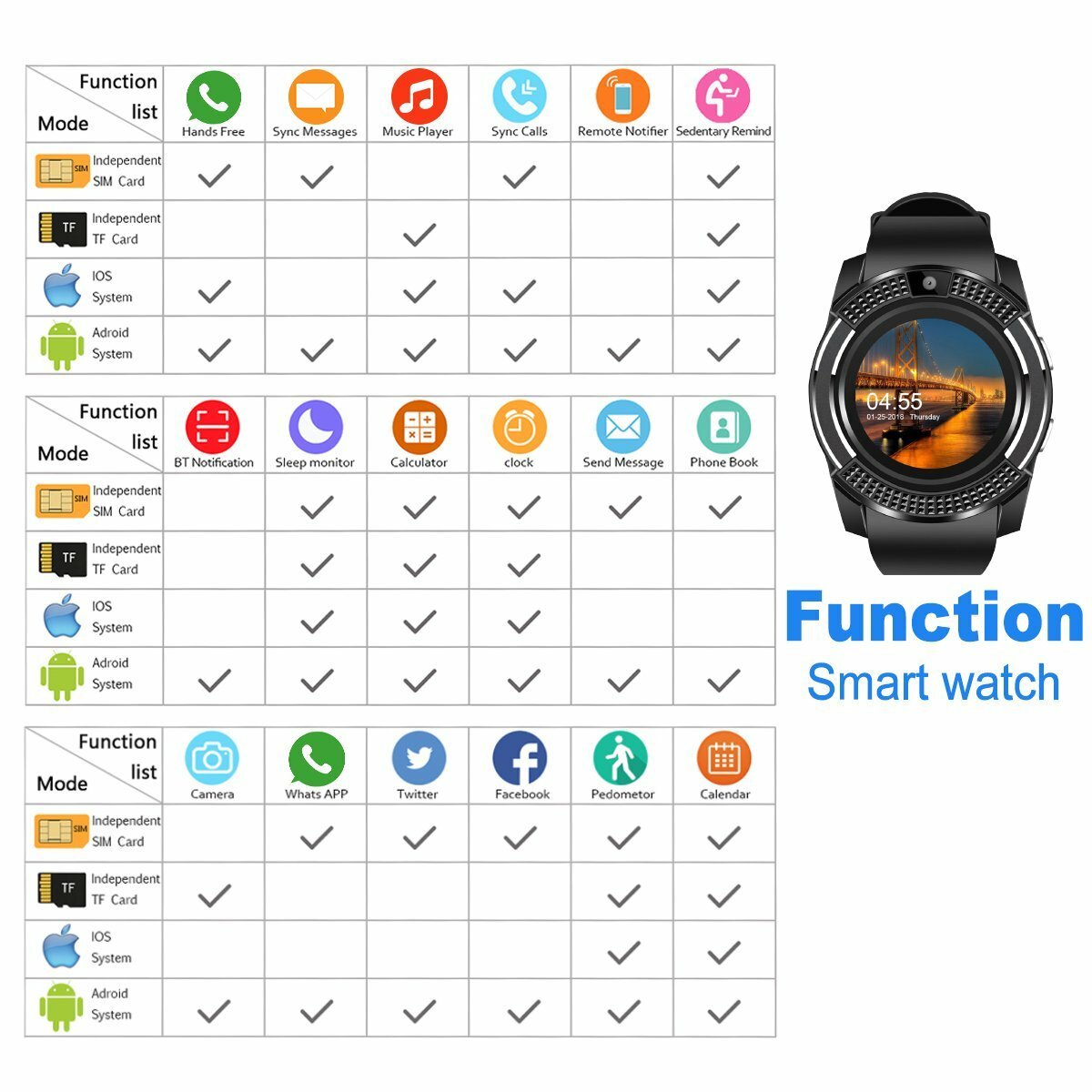 Bluetooth Smartwatch Unlocked Smart Watch Phone Answer/Make Call For Android