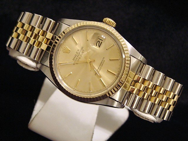 Men Rolex 2Tone 18K Yellow Gold/Stainless Steel Datejust Jubilee Champagne 16013