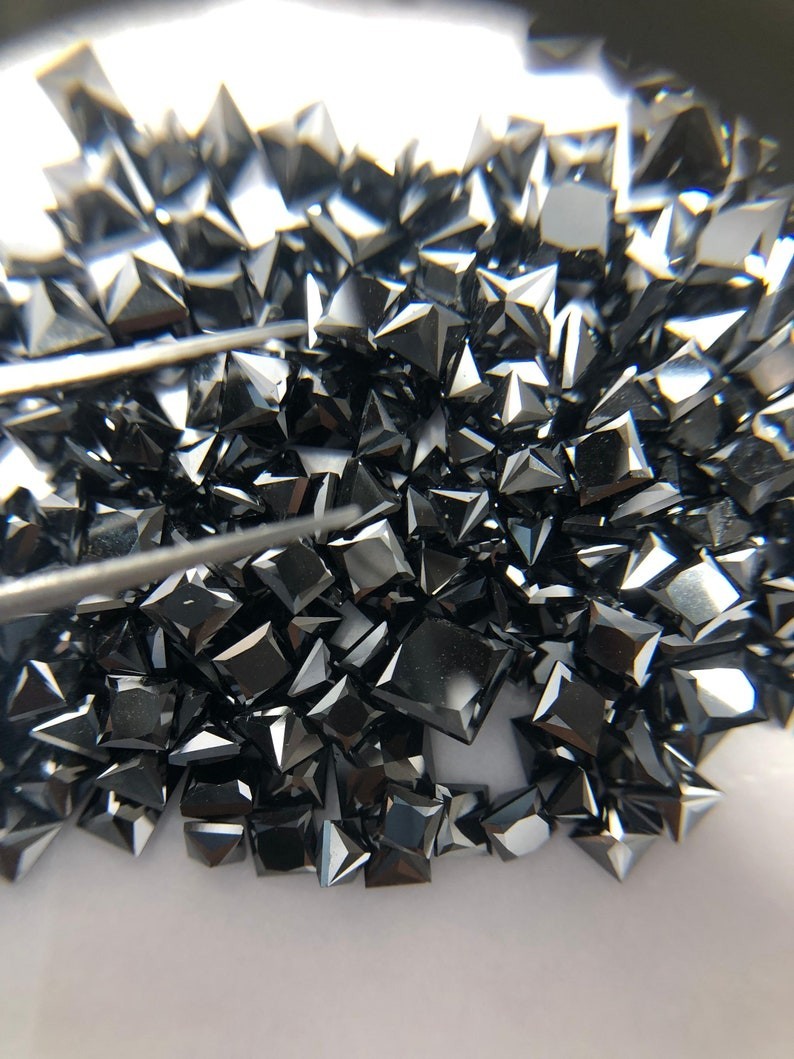 Princess Cut Black Melee Diamonds Lot Natural Loose Stones For Custom Jewelry