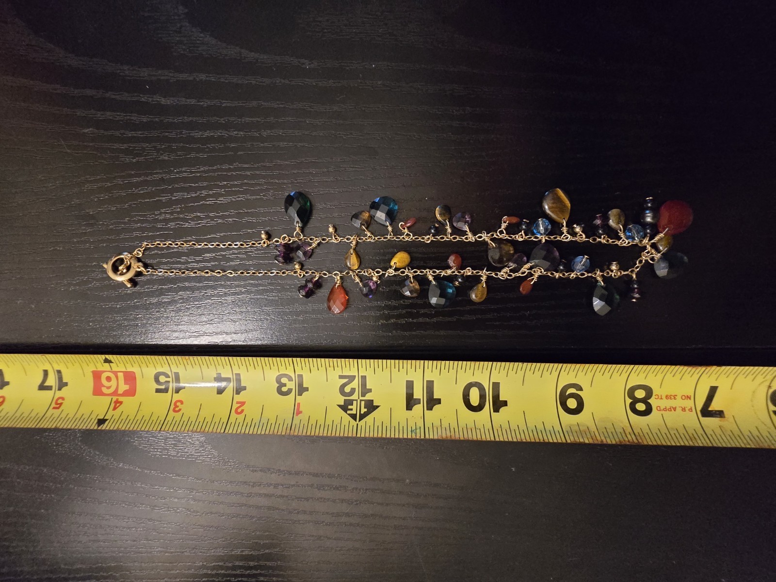 Gold Tone Cable Chain Teardrop Charm Necklace Multicolor Beads 16 in Spring
