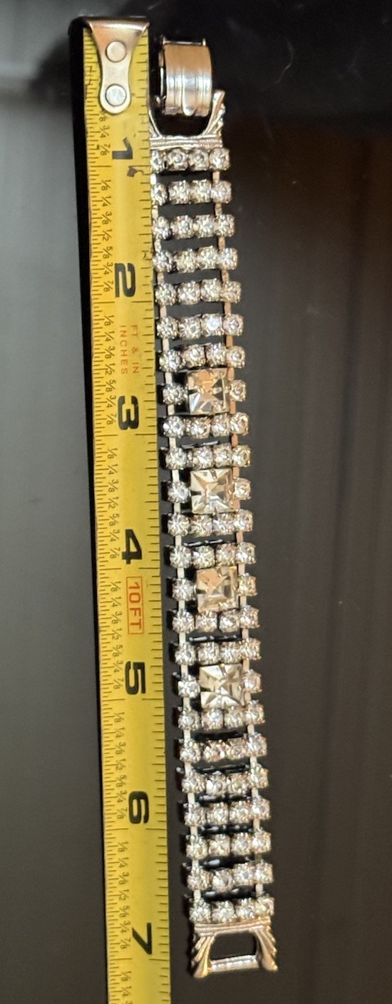 Vintage Weiss? Wide Silver Tone Domed Rhinestone Bracelet 4 Row