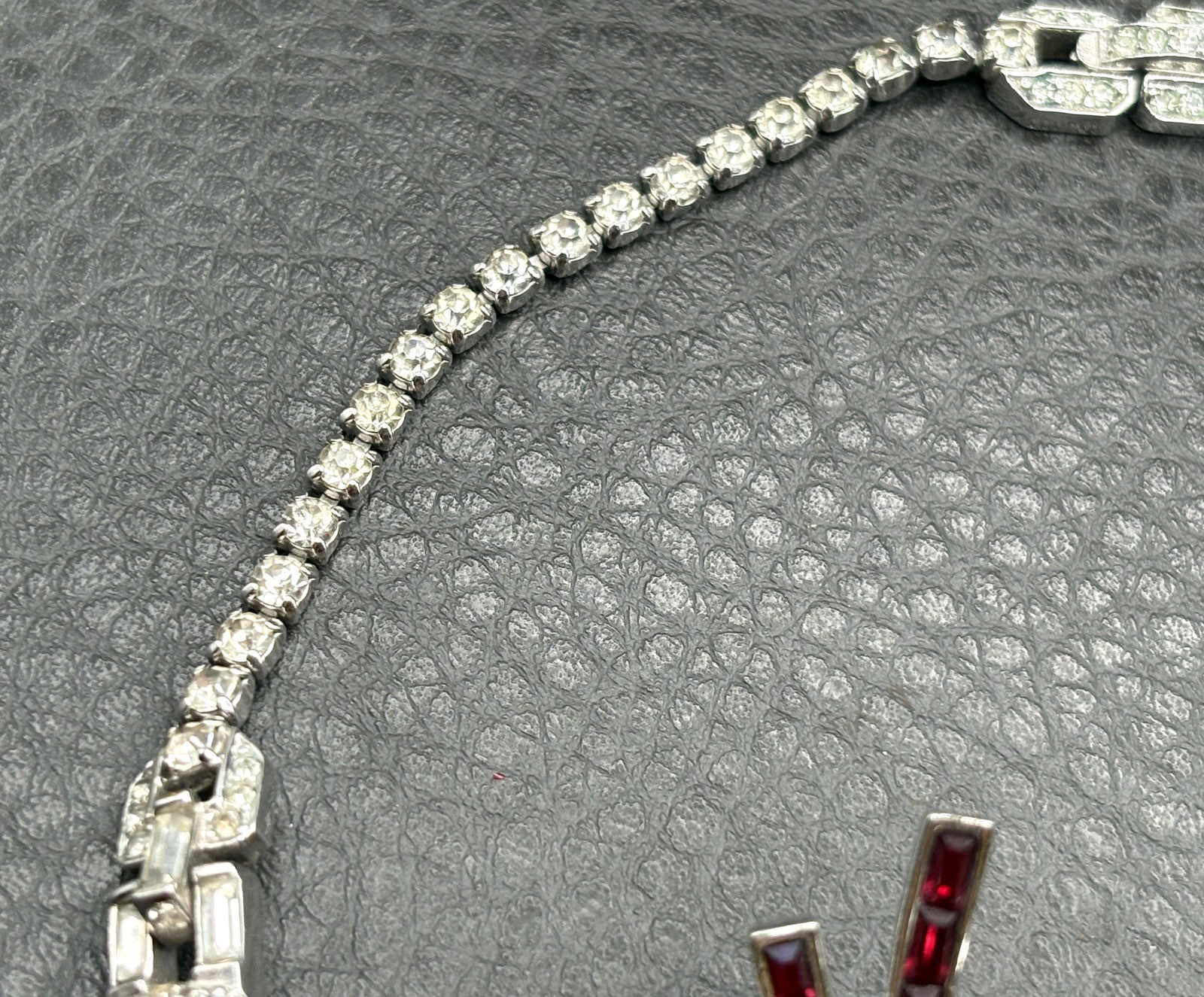 Vintage Boucher 3227 Red Baguette Rhinestone Necklace Clip On Earring Set