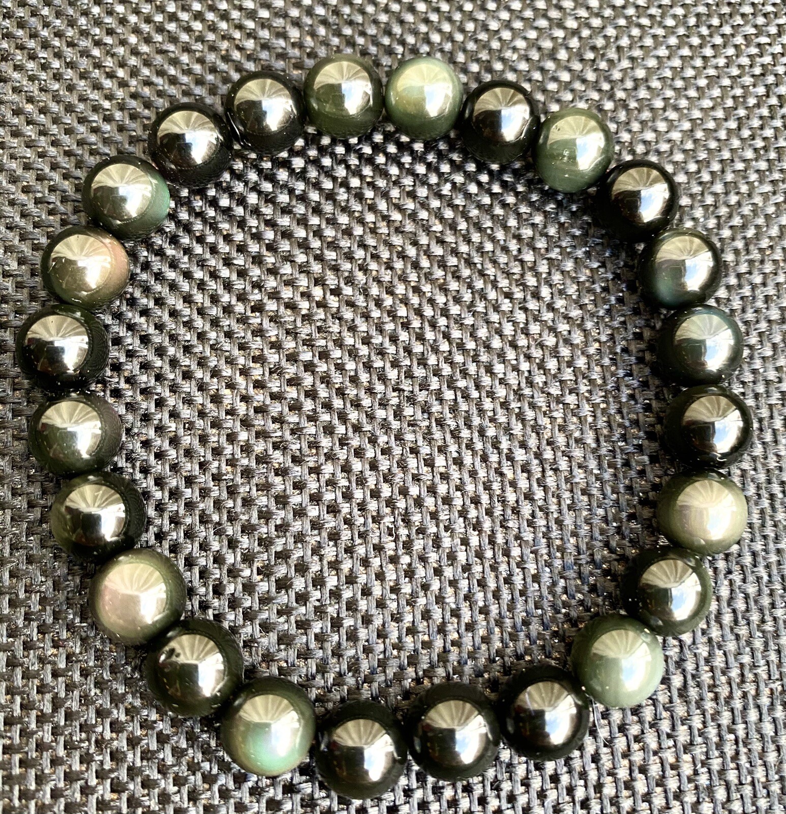 Wholesale Lot 6 Pcs Natural Rainbow Obsidian 8mm 7.5” Crystal Stretch Bracelet