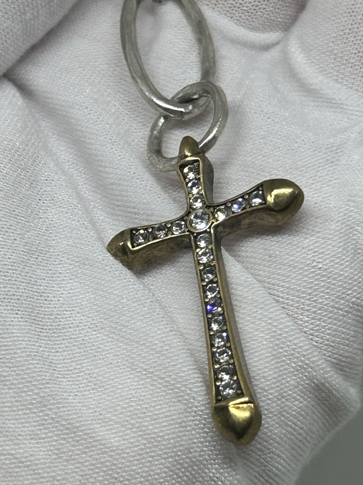 925 Sterling Silver Crystal Cross Pendant Necklace Two Tone Gold Silver India