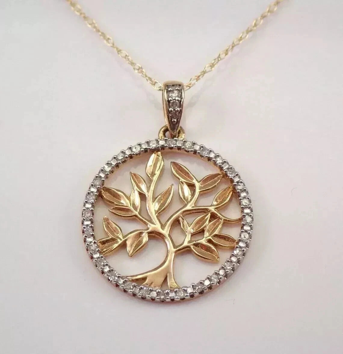 1Ct Round Real Moissanite Tree Of Life Pendant 14K Yellow Gold Plated Free Chain