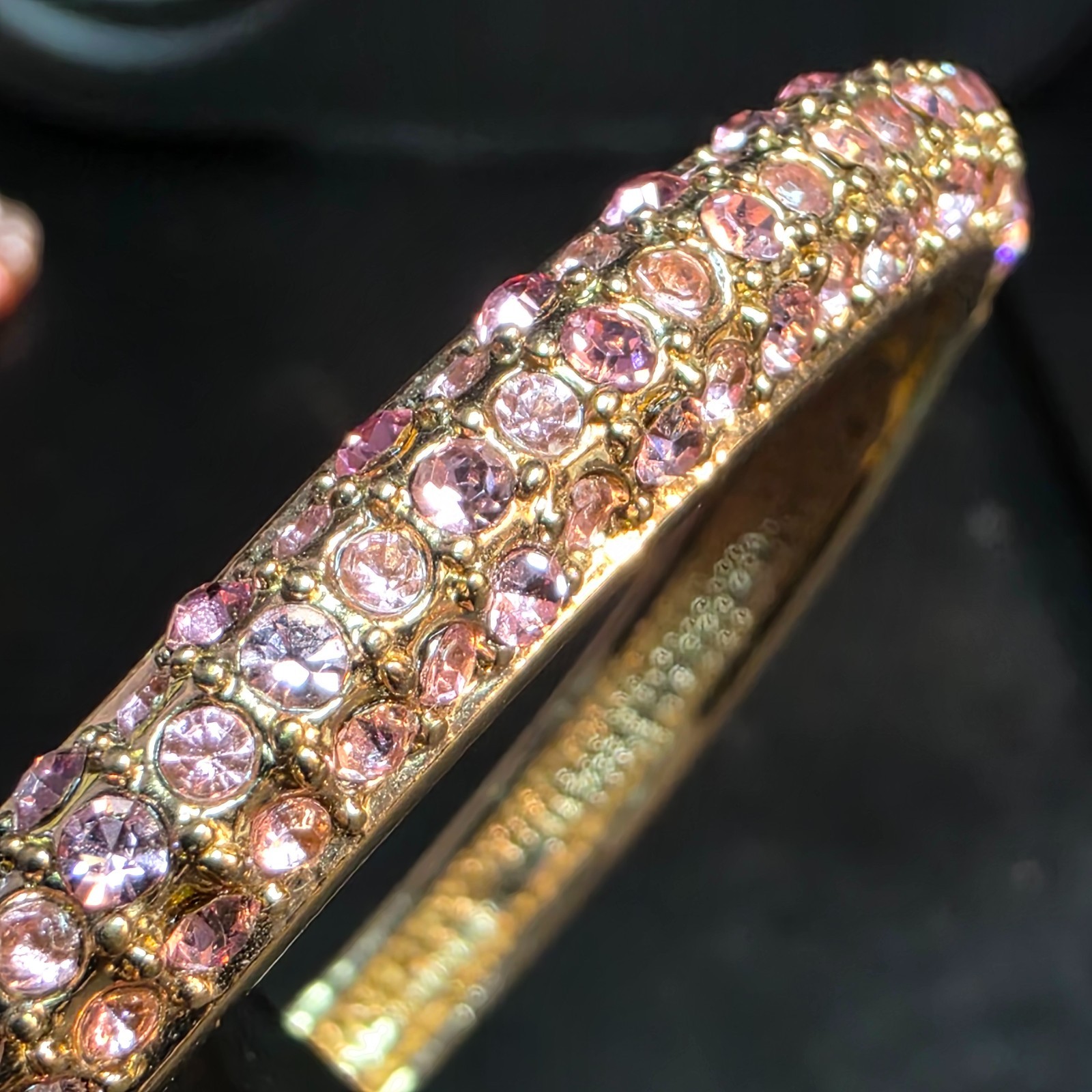 Monet Pink CZ Pave Rose Gold Hinged Bracelet