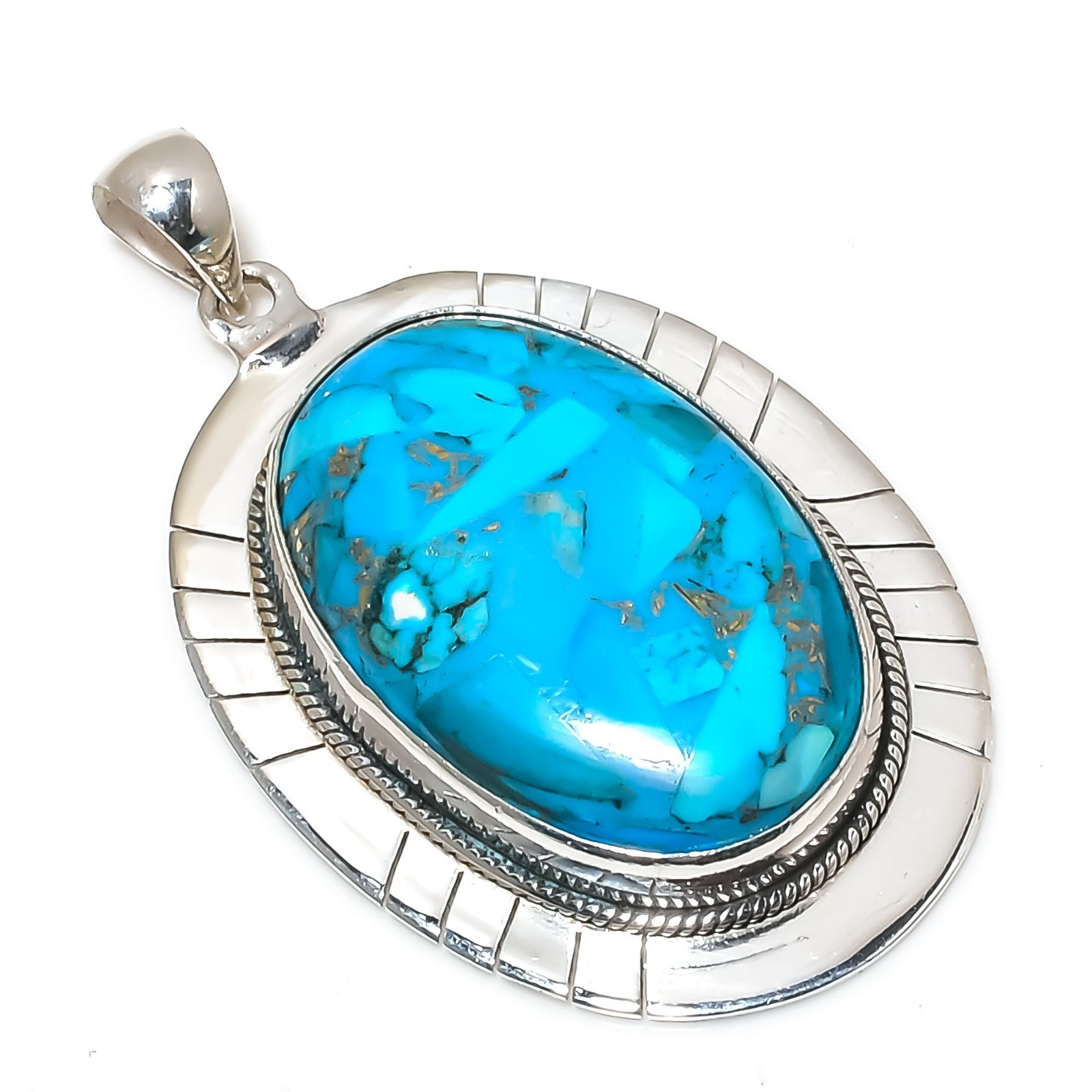 Blue Irani Turquoise Gemstone Handmade 925 Sterling Silver Pendant Jewelry