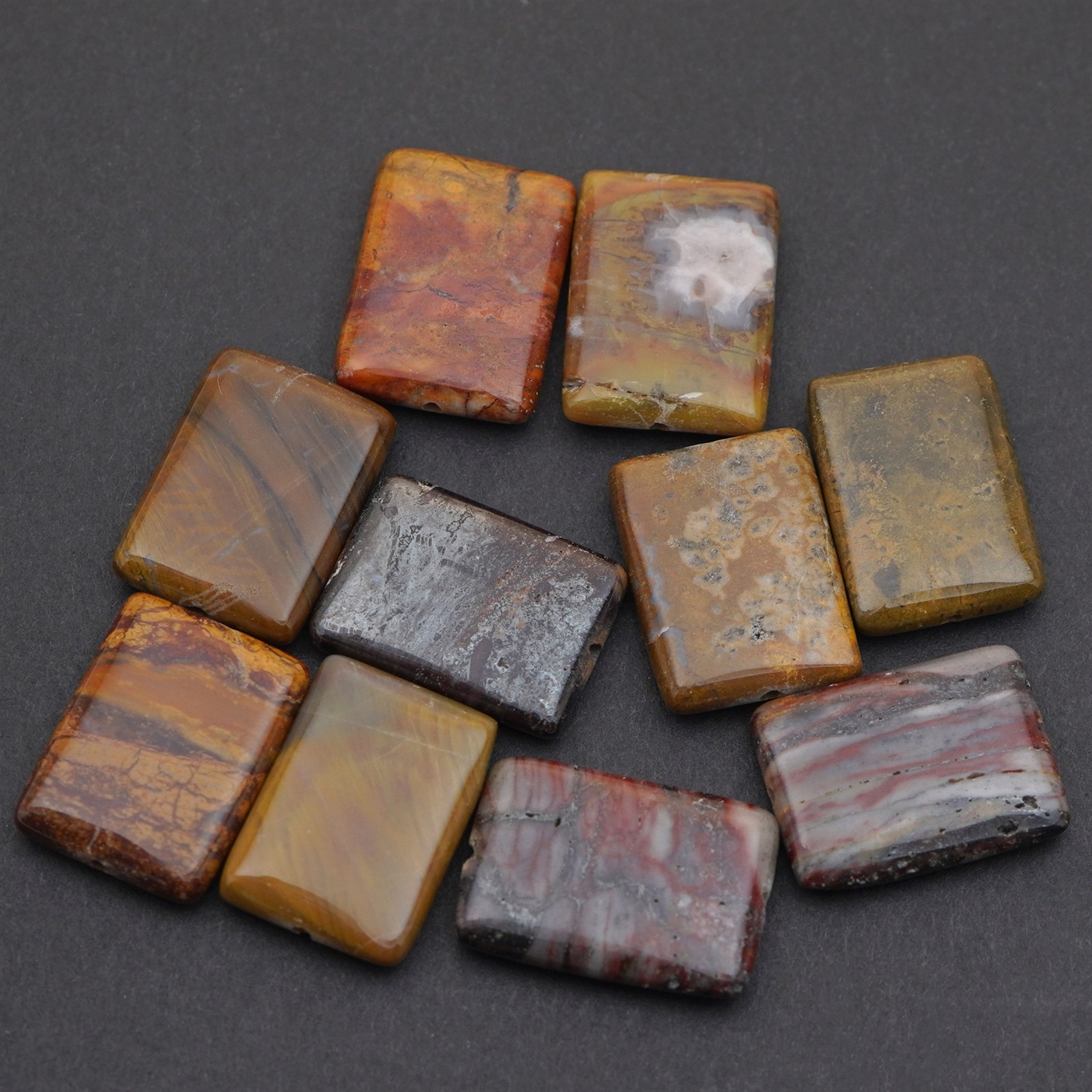 10 earth tones wood jasper beads flat rectangular brown stone avg 19mm 20mm