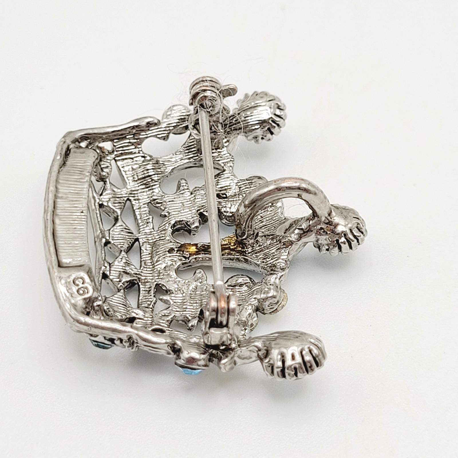 Regal Royal Queen Crown with Light Blue Rhinestone Silver Tone Pendant Brooch