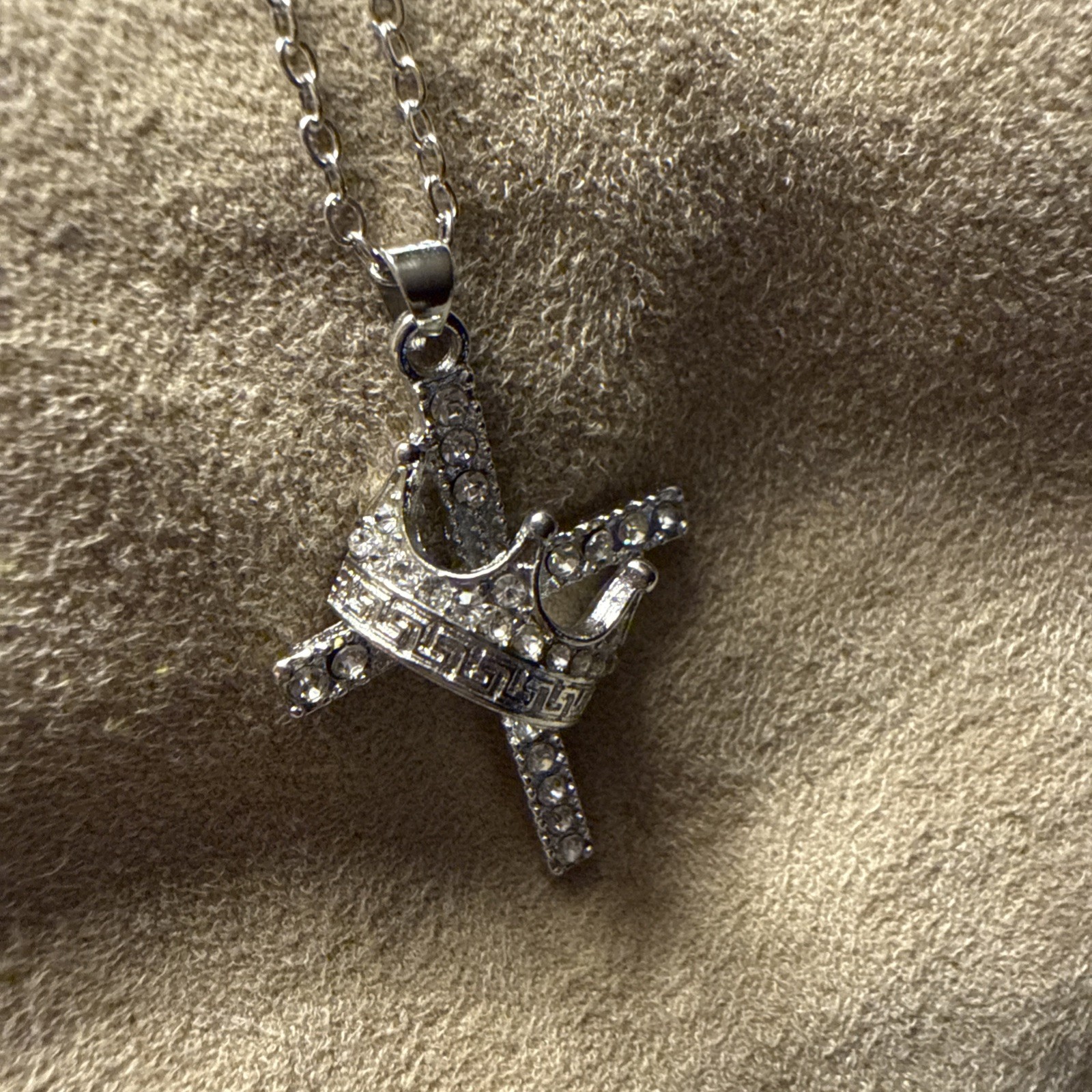 Silver Cross Necklace With Crown Of Thorns In Middle
