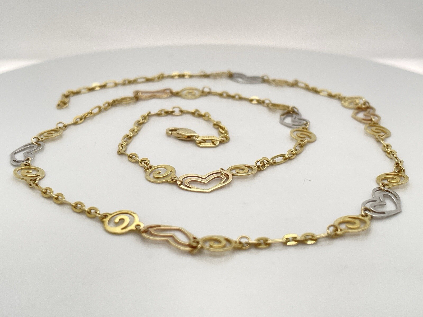 14k Yellow & White Gold Heart Motif Chain Necklace 19 3/8″ – 5.4 Grams