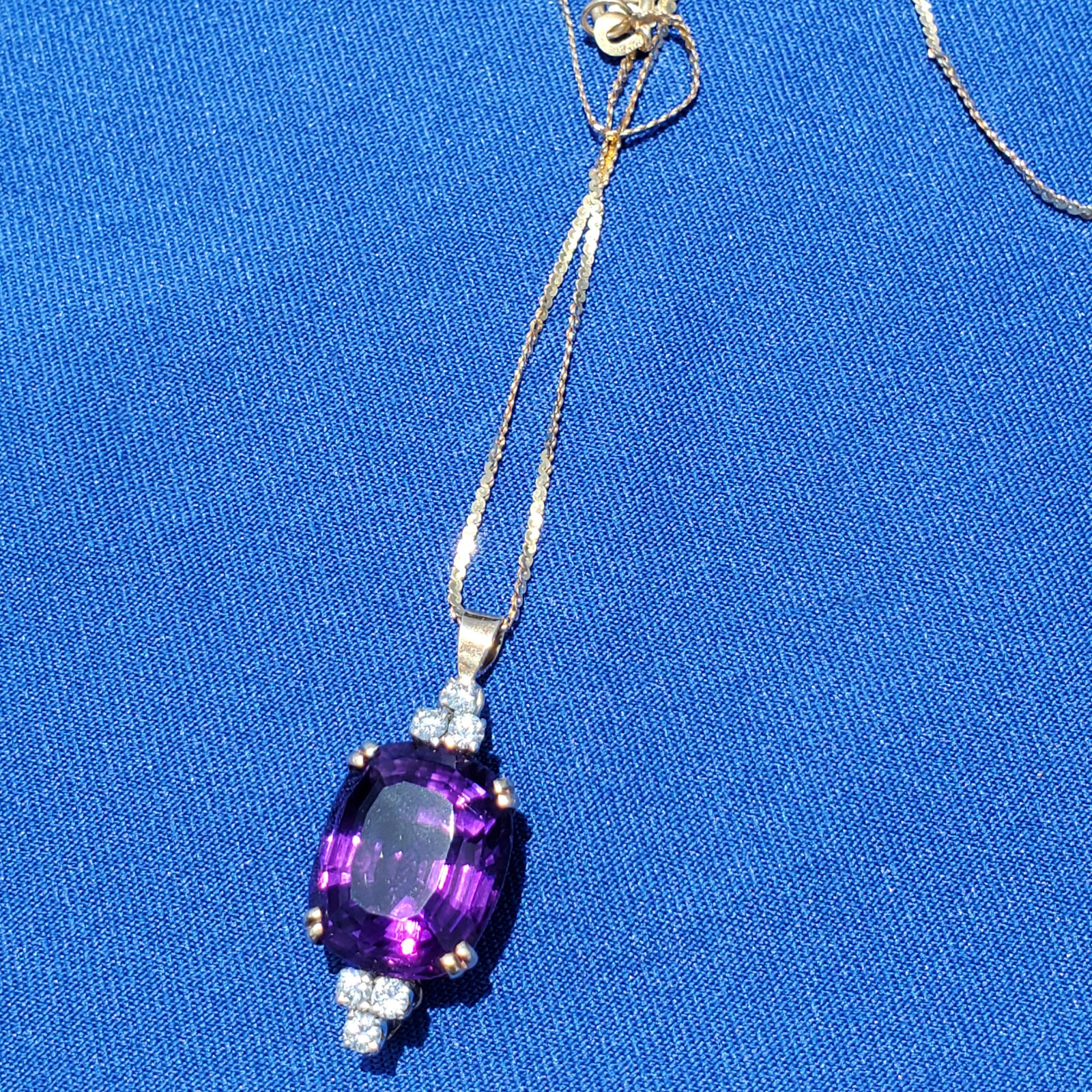 Original EARTH MINED AMETHYST DIAMOND Deco Style Necklaces SOLID 14K GOLD 20″ in