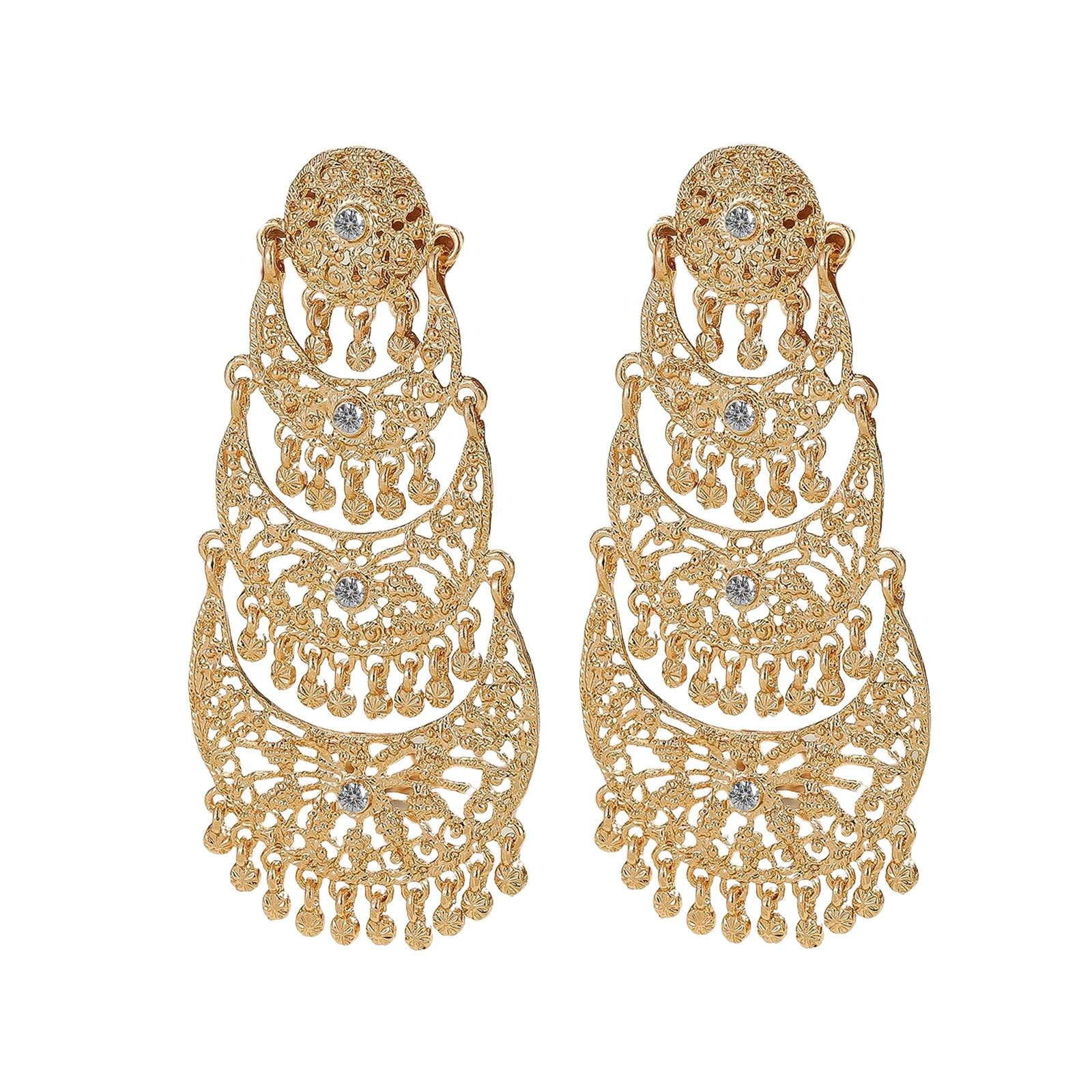 Bohemian Gold Long Tassel Dangle Drop Earrings, Beaded Chandelier Earrings fo…
