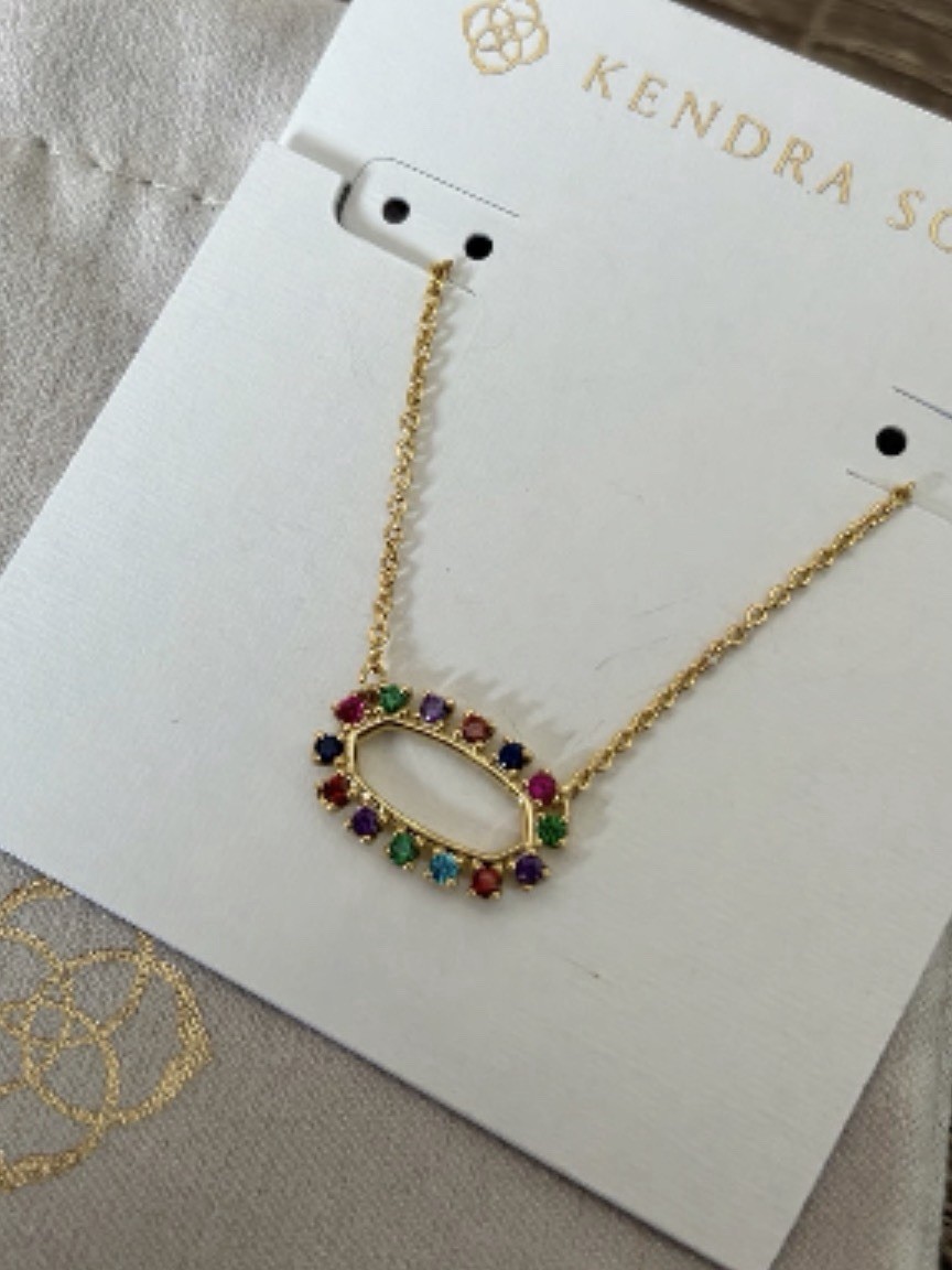 Kendra Scott Elisa Open Frame Pendant Necklace Gold Multicolor Crystal NWT Box