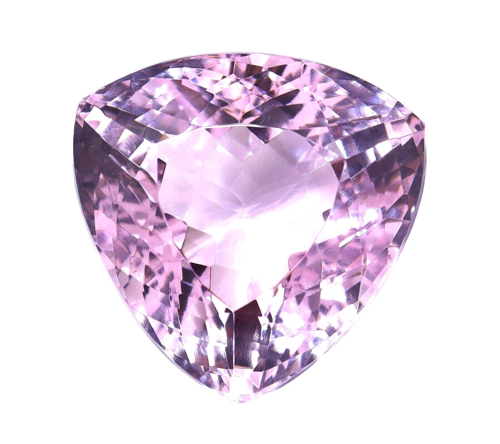 AAA 100 Ct Lab-Created Light Pink Topaz Trillion Cut Faceted Certified Loose Gem