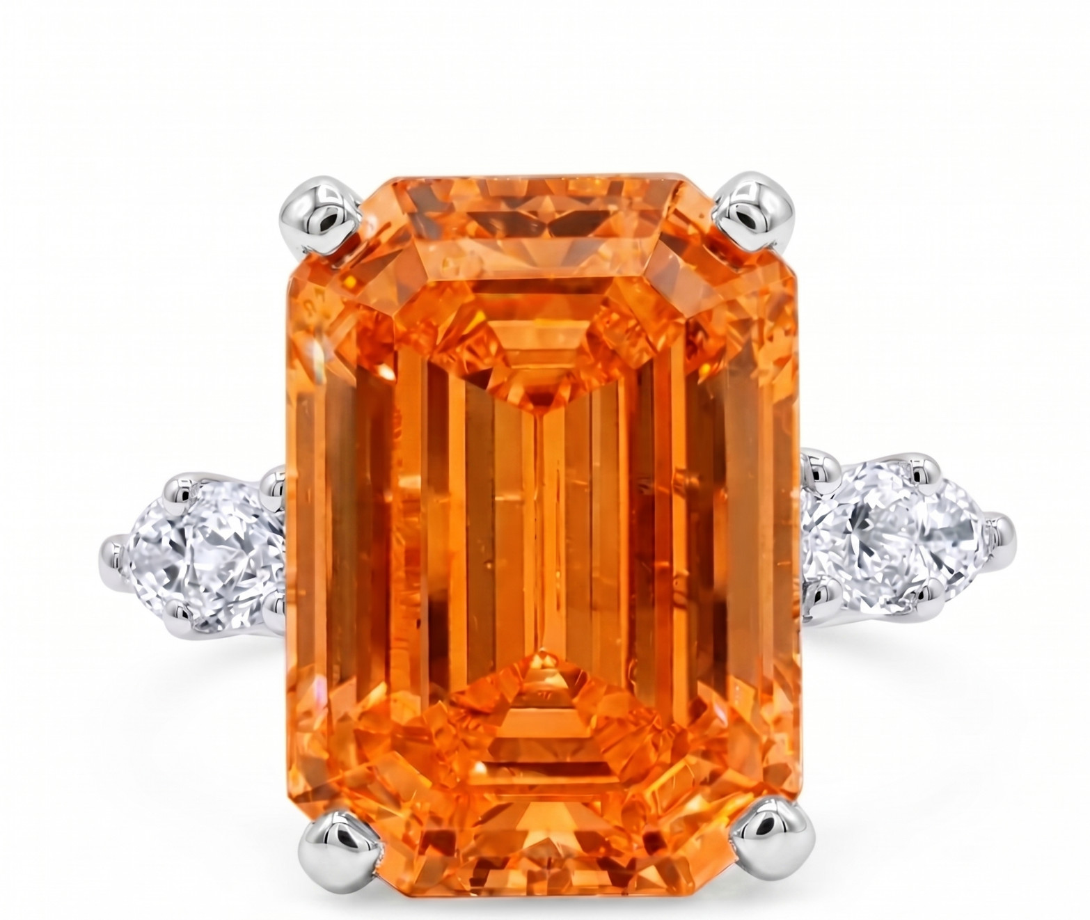 RARE 8.00 Ct Certified Emerald Cut Orange Natural Diamond Ring White Gold Finish