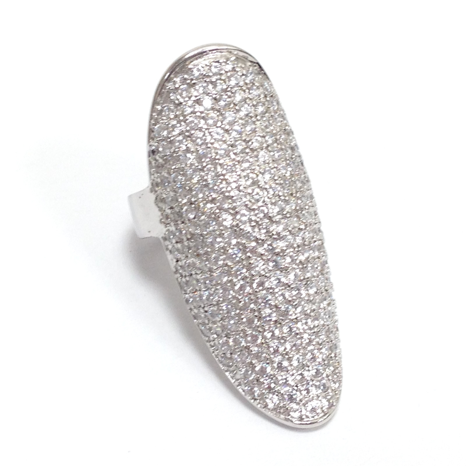 Y Signed Sterling Silver Pave CZ Long Shield Full Finger Cocktail Ring Size 7