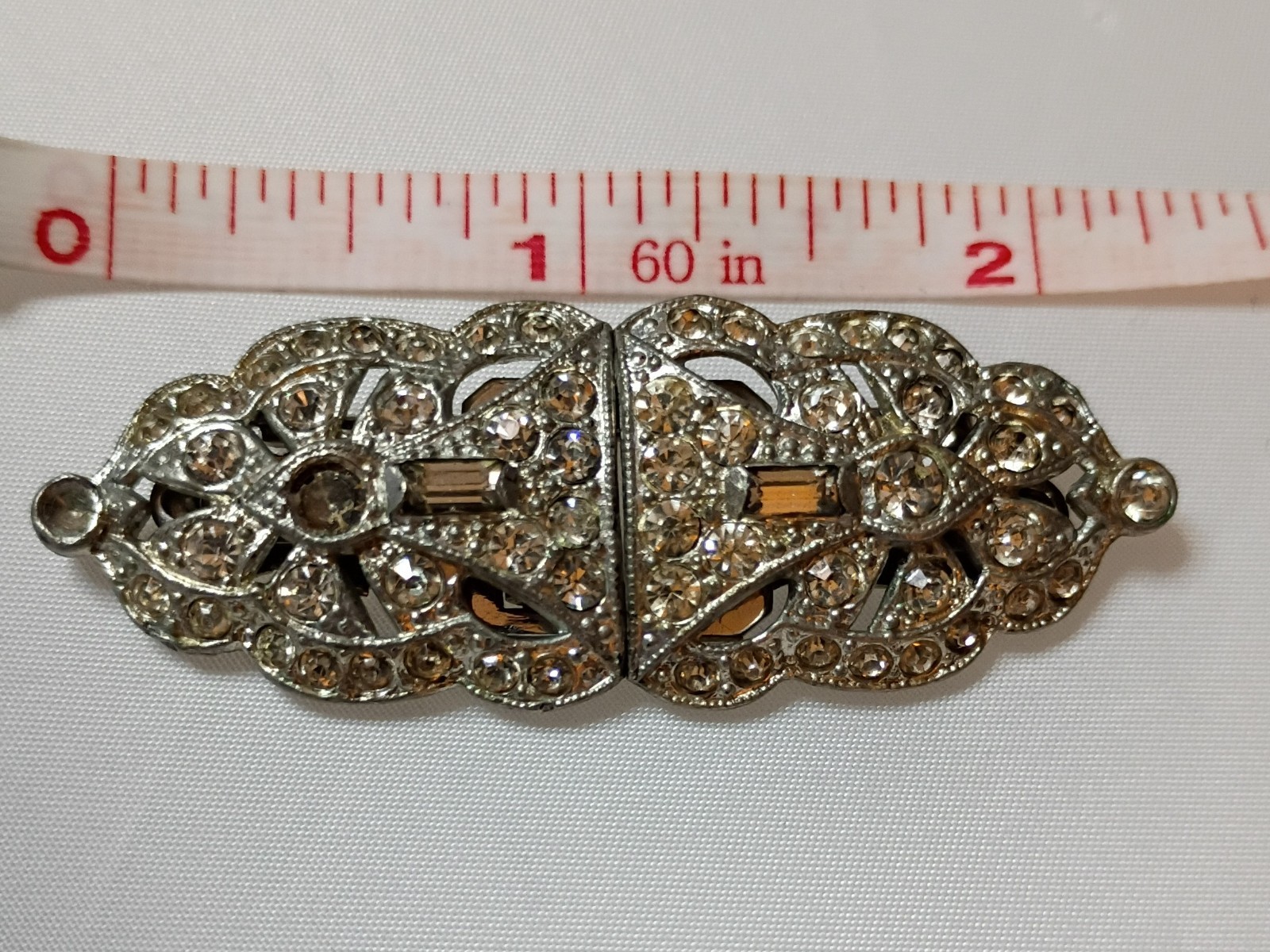 Vintage Art Deco Coro Duette Fur Dress Clips Brooch Pin Clear Rhinestones