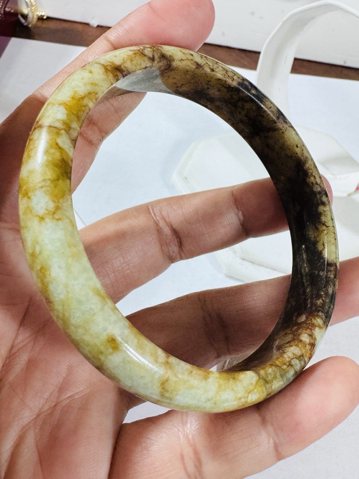New Burmese Jade High Grade Brown Bangle Fits 5.5”-7.5”/16-18cm 49.13g 12.7/13mm