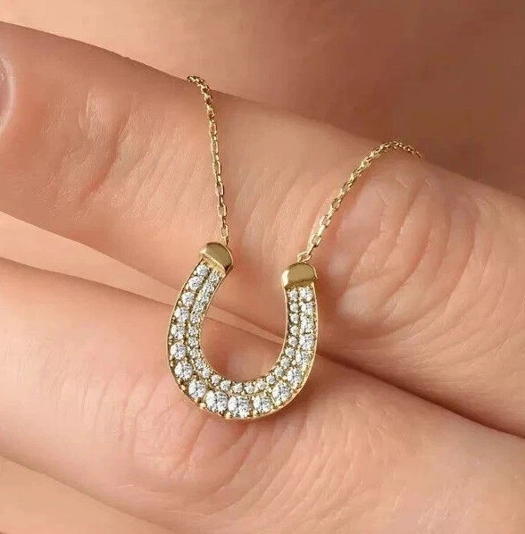1.50Ct Round Cut Lab Created Diamond Horseshoe Pendant For Her 14K Gold Plated