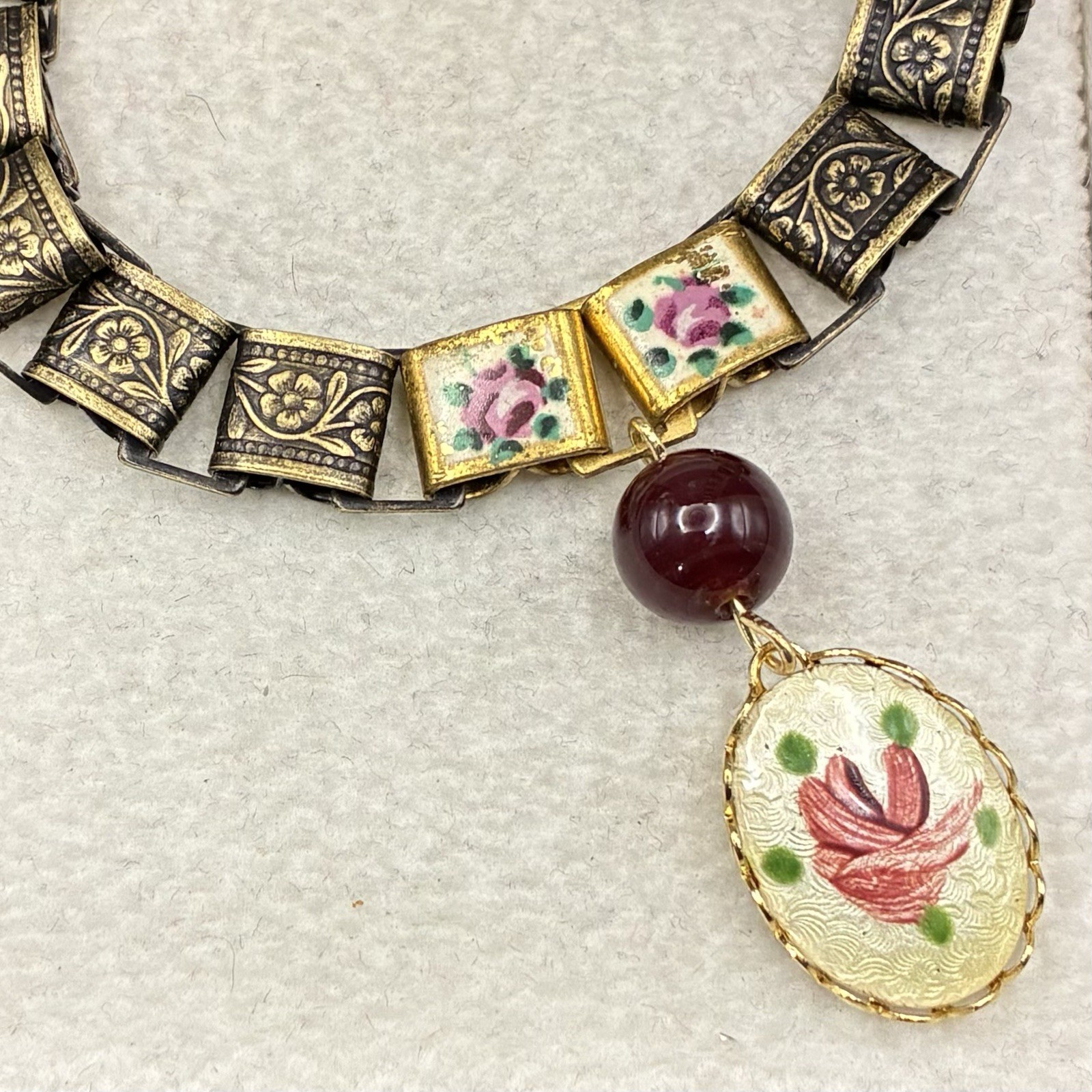 Vintage Rose Guilloche & Vintage Book Chain Integrated w New Book Chain Necklace