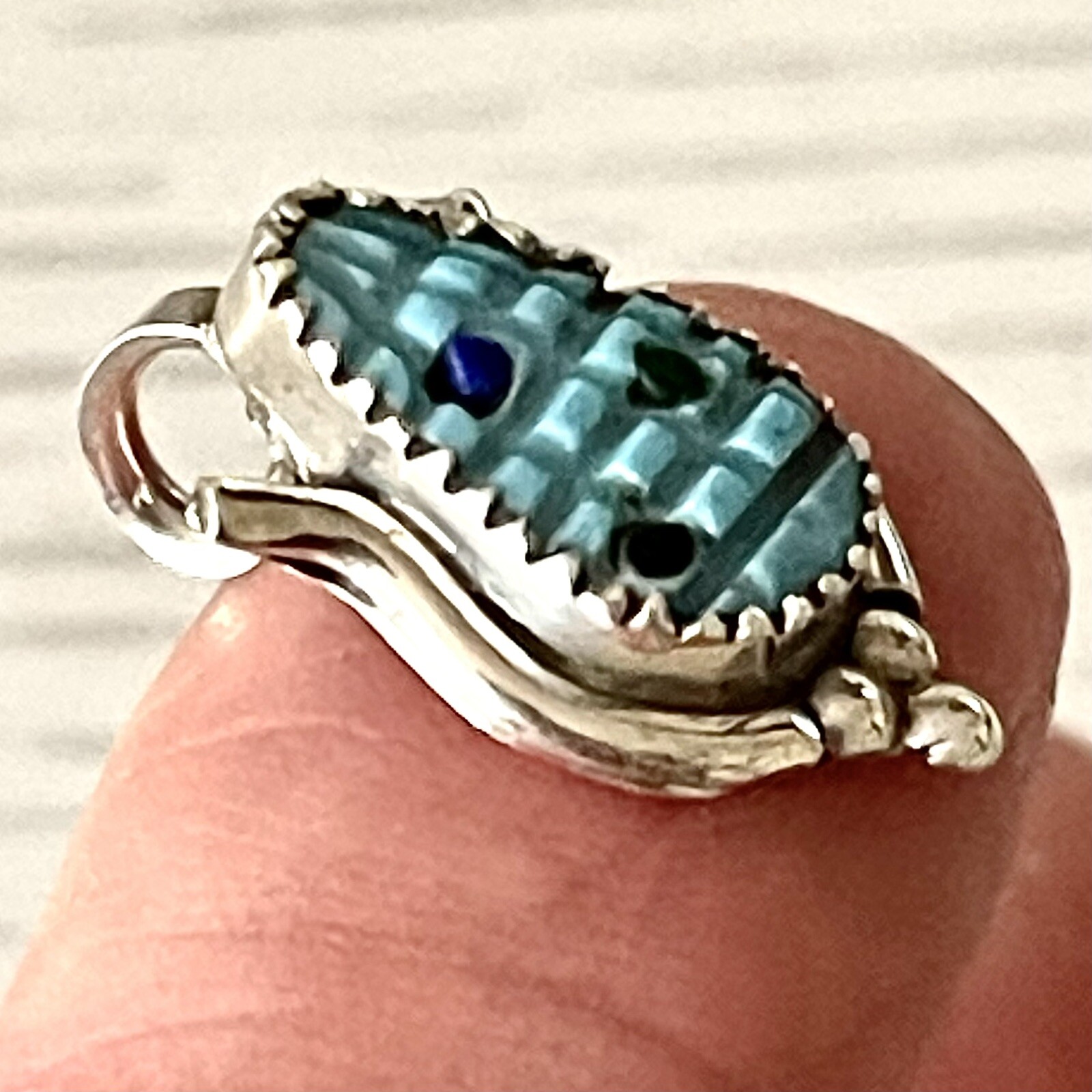 Zuni Corn Pendant Inlay Carved Turquoise Indian Maiden S Signed Multi Stone