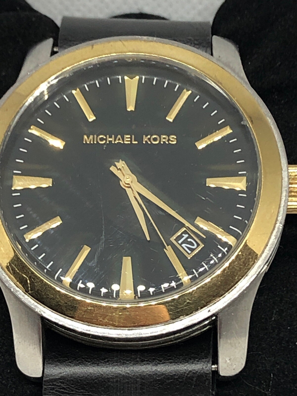 MICHAEL KORS MK7064 Men’s Black Leather Analog Dial Watch With Custom Band HG77