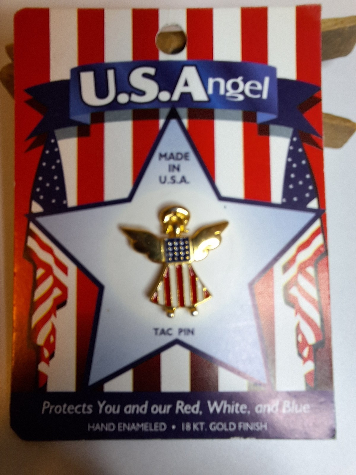 US ANGEL PIN Red White And Blue 18 Karat Gold Finished