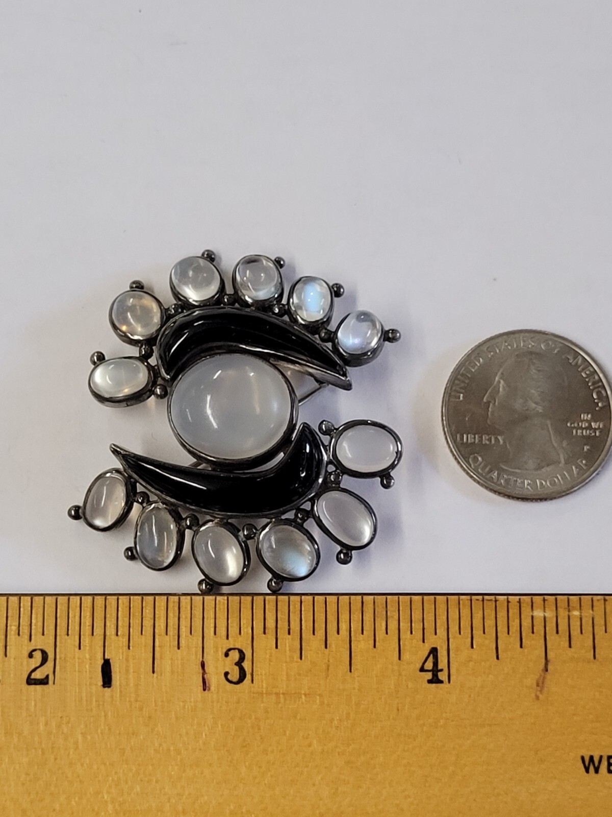ANTONIO PINEDA MOONSTONE ONYX BROOCH STERLING SILVER RARE!