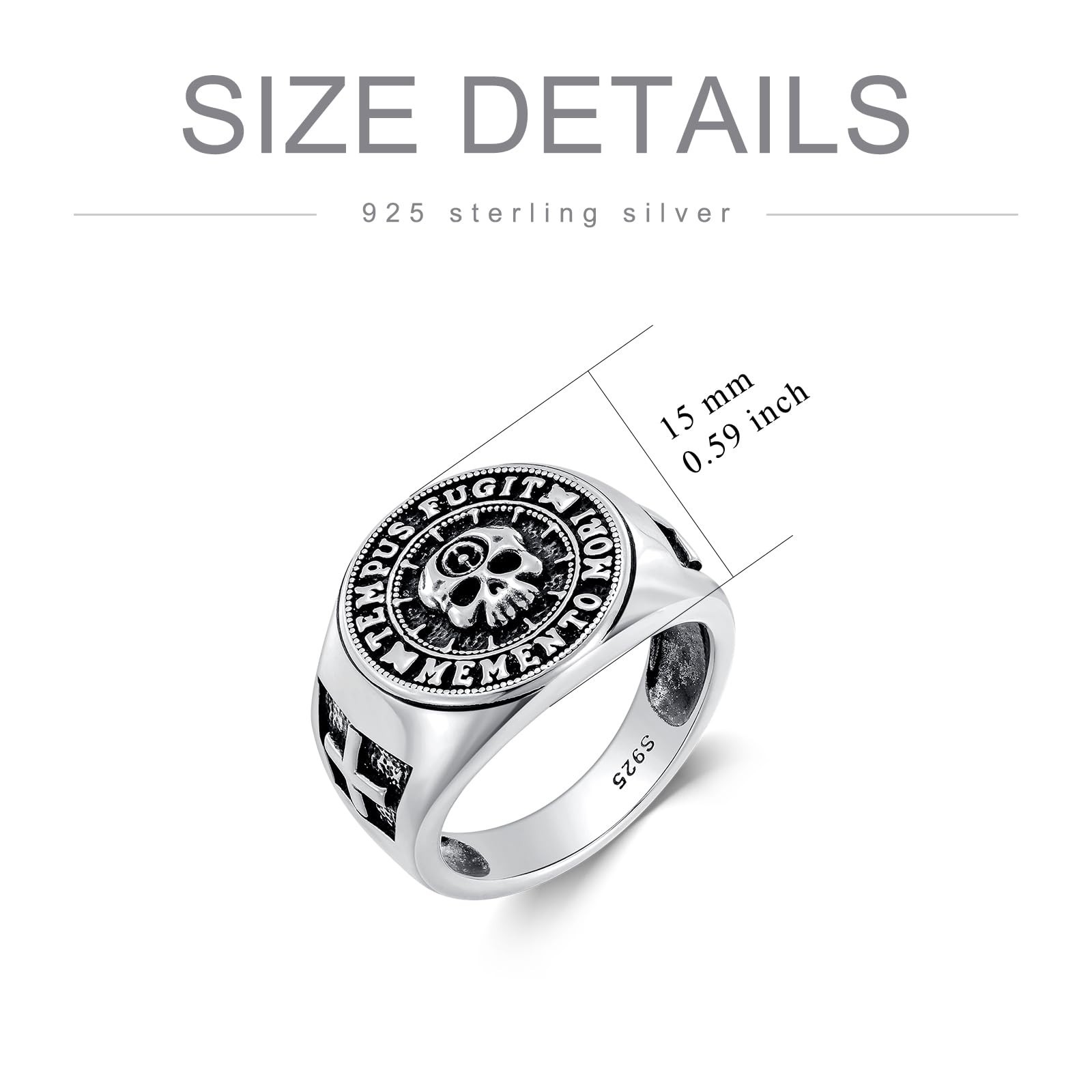 PROESS Memento Mori Ring 925 Sterling Silver Skull Hourglass Ring Memento Mor…