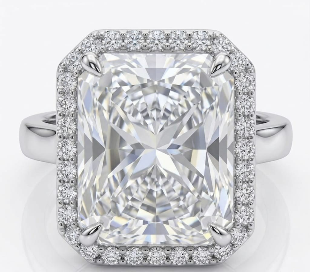 RARE 8.00 Ct Certified Radiant Cut White Natural Diamond Ring White Gold Finish