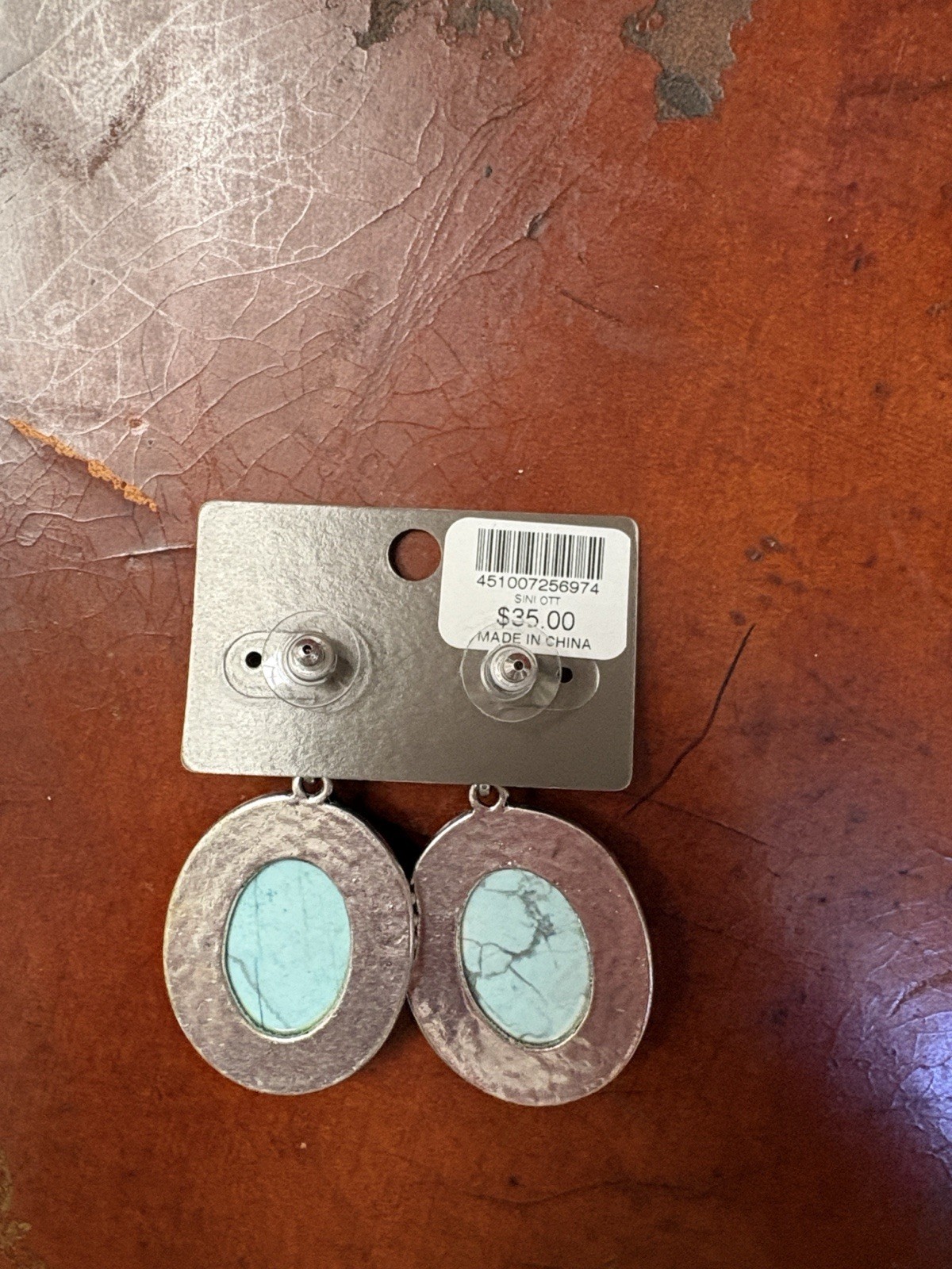Chico’s Silver-Tone Turquoise Oval Drop Earrings