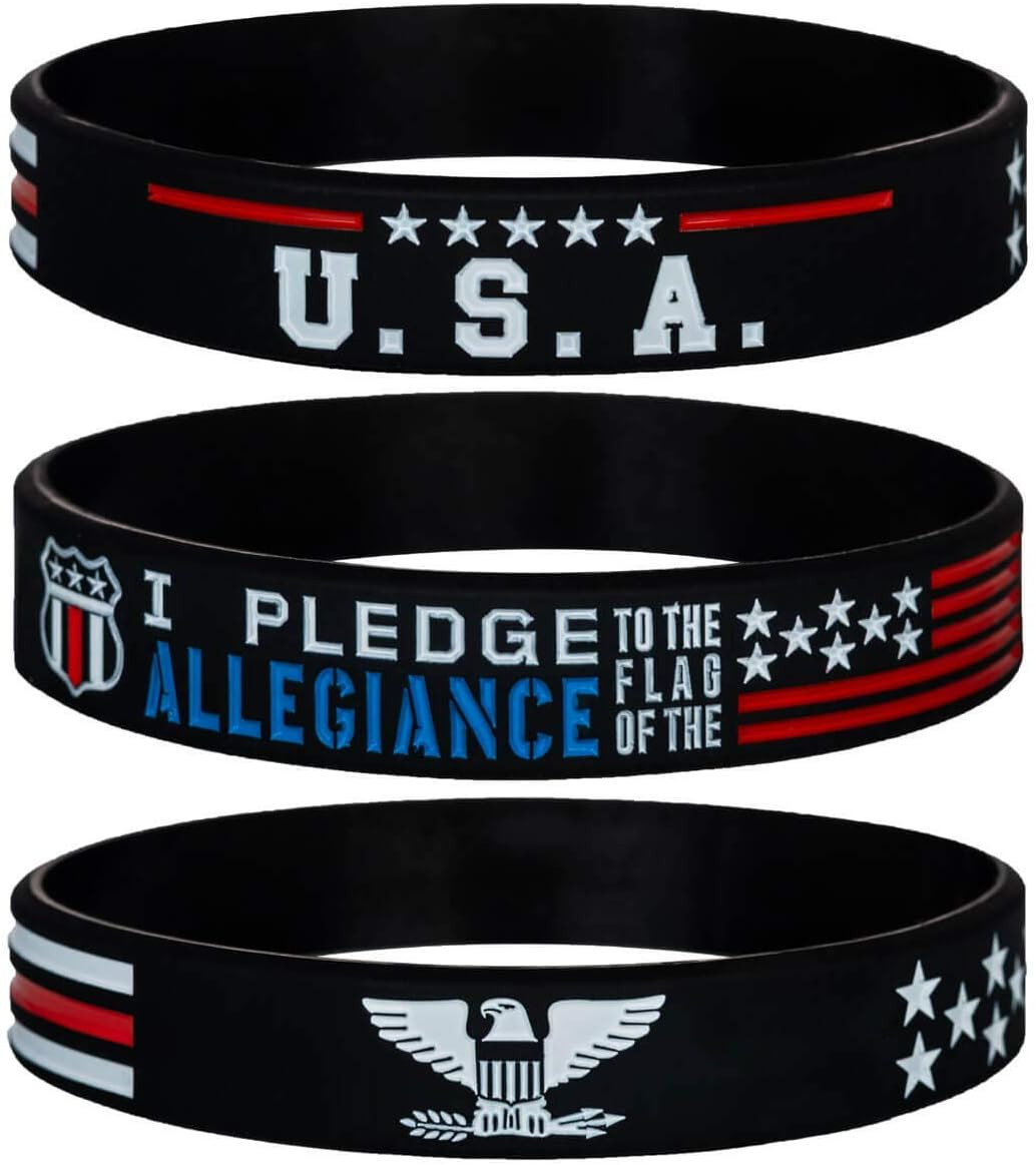 Power of Faith Patriotic American Flag Silicone Bracelets Set with Patriot’S Pra