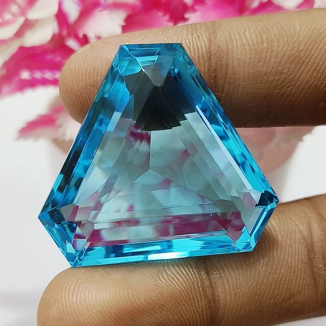 Ocean Blue Aquamarine Fancy Trillion Cut 90+ Ct EGL Certified VVS Loose Gemstone