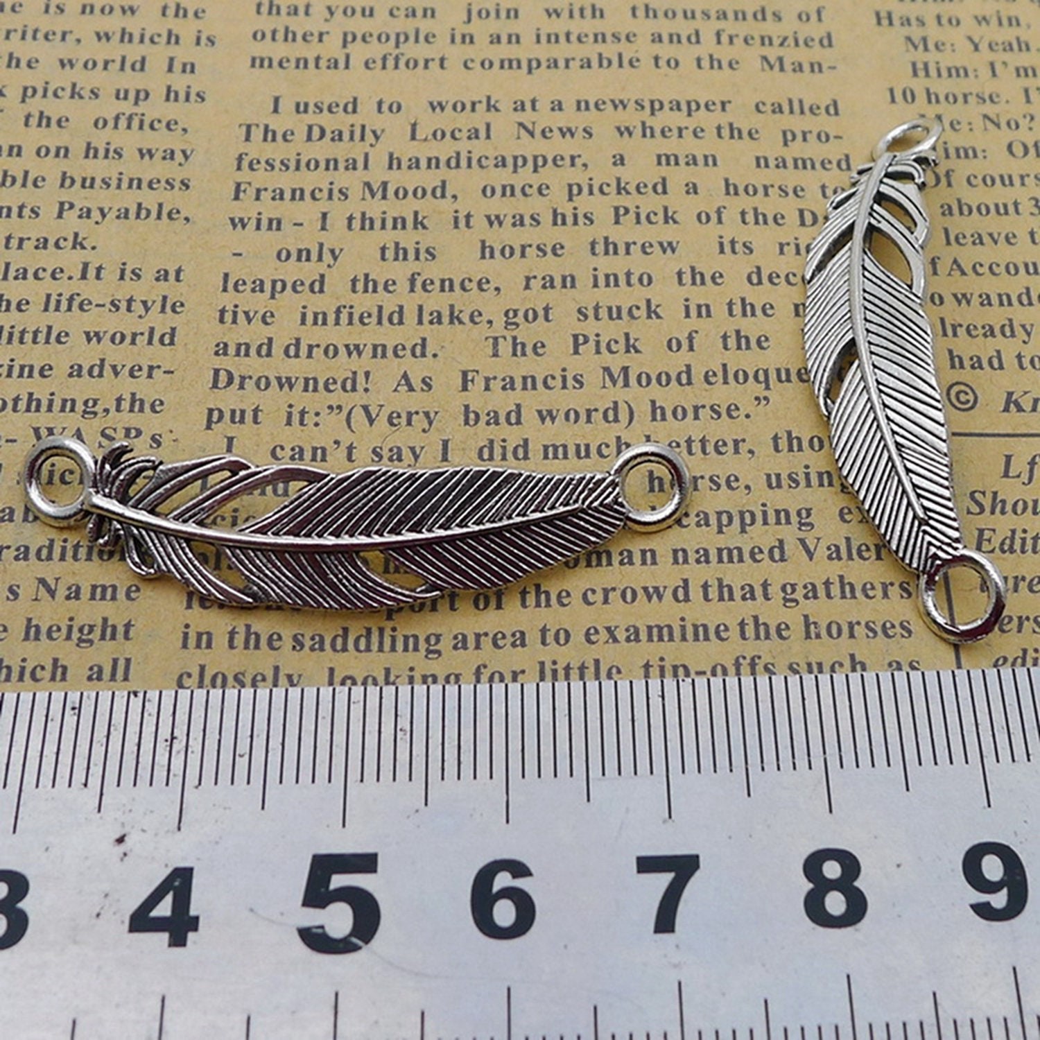 12/30PCS Antique Silver FEATHER Bracelet Connector Pendant 10X45mm JHS811-8155