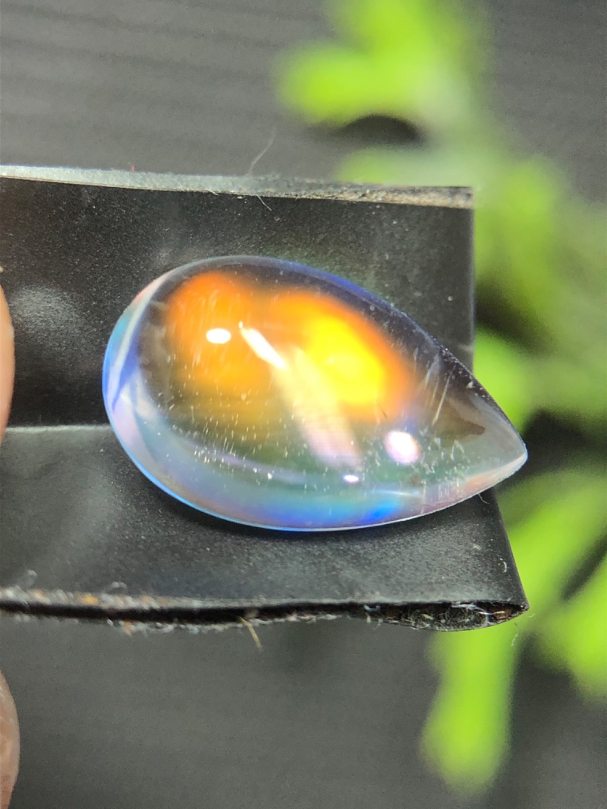 Natural Orange Blue Fire Madagascar Moonstone, 13×8 MM Pear Shape Cabochon Stone