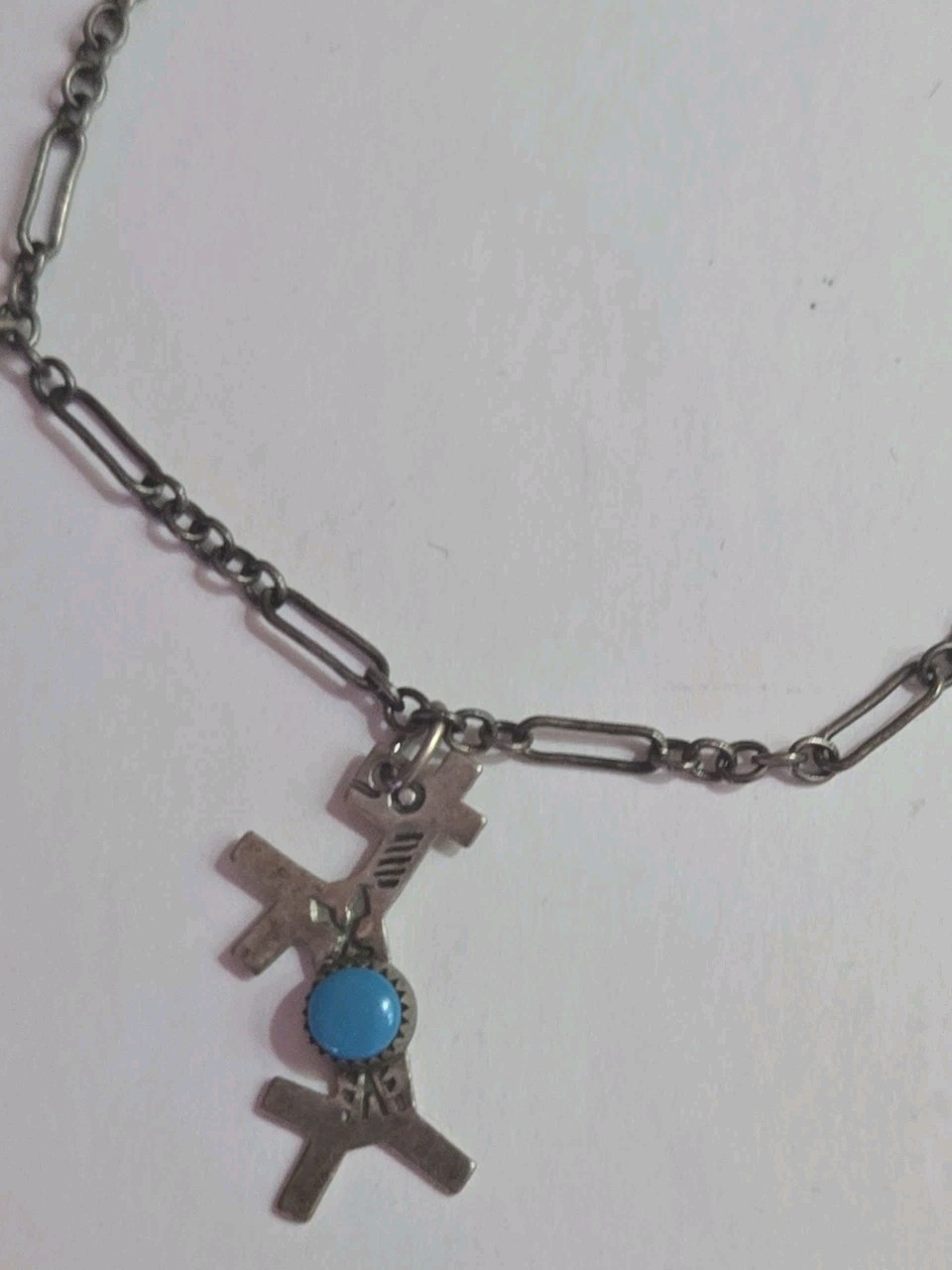 Vintage Navajo Sterling Silver 7.5″ Charm Bracelet Turquoise, Fred Harvey Era