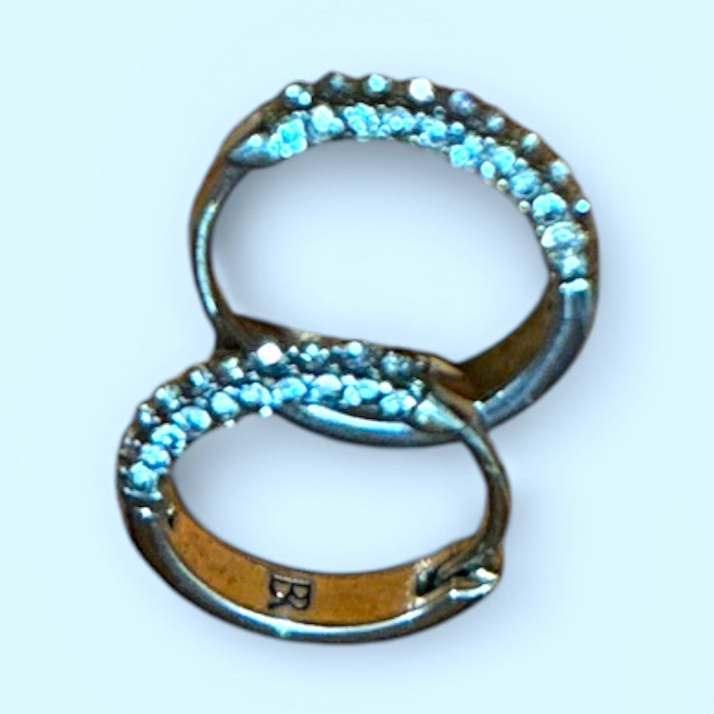 Silver-Tone Pavé Rhinestone Huggie Hoop Earrings, Hinged Closure for Lobe