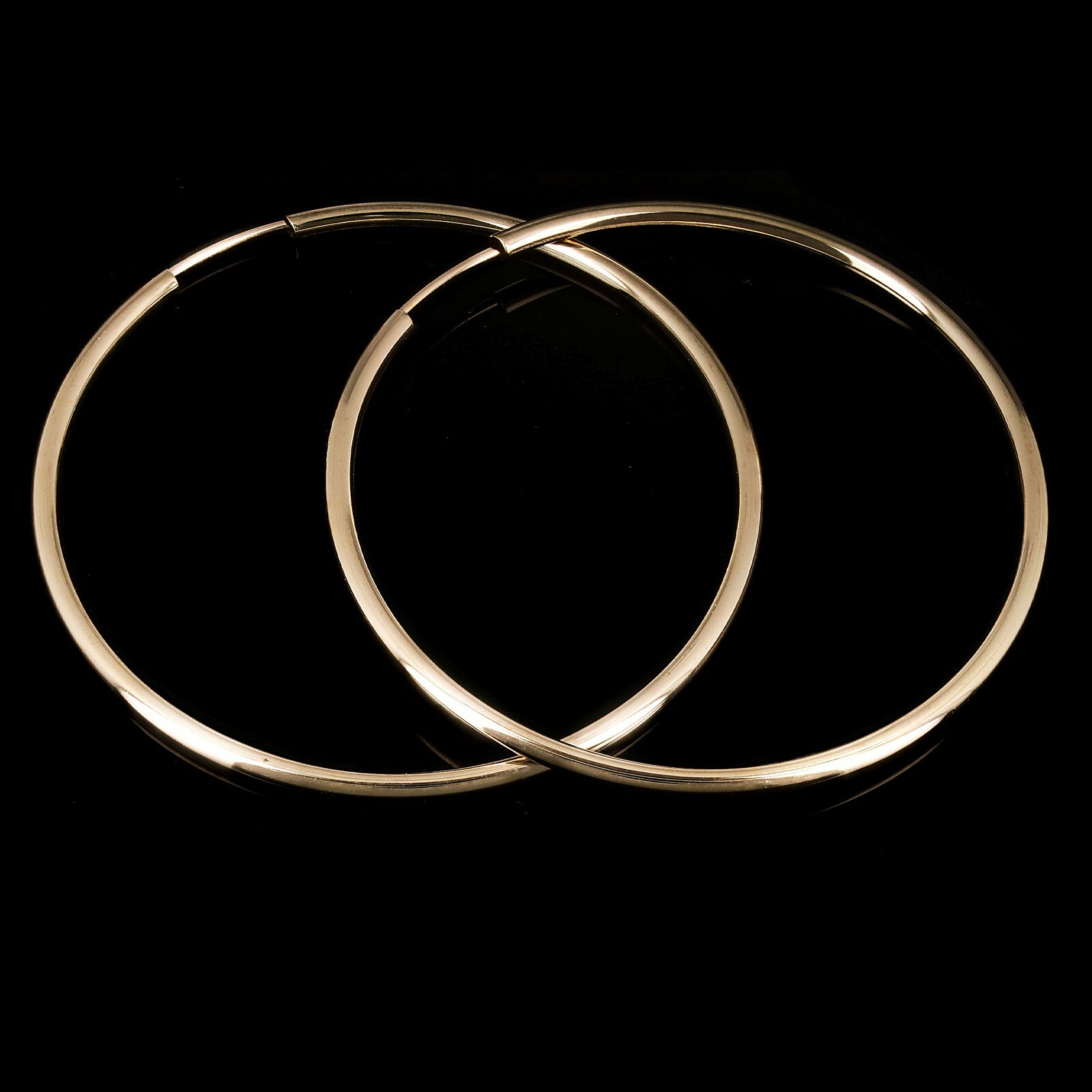 Italian 14k Yellow Gold High Polish Round Endless Hoop Earrings 1.5″ 1.6mm 1.3g