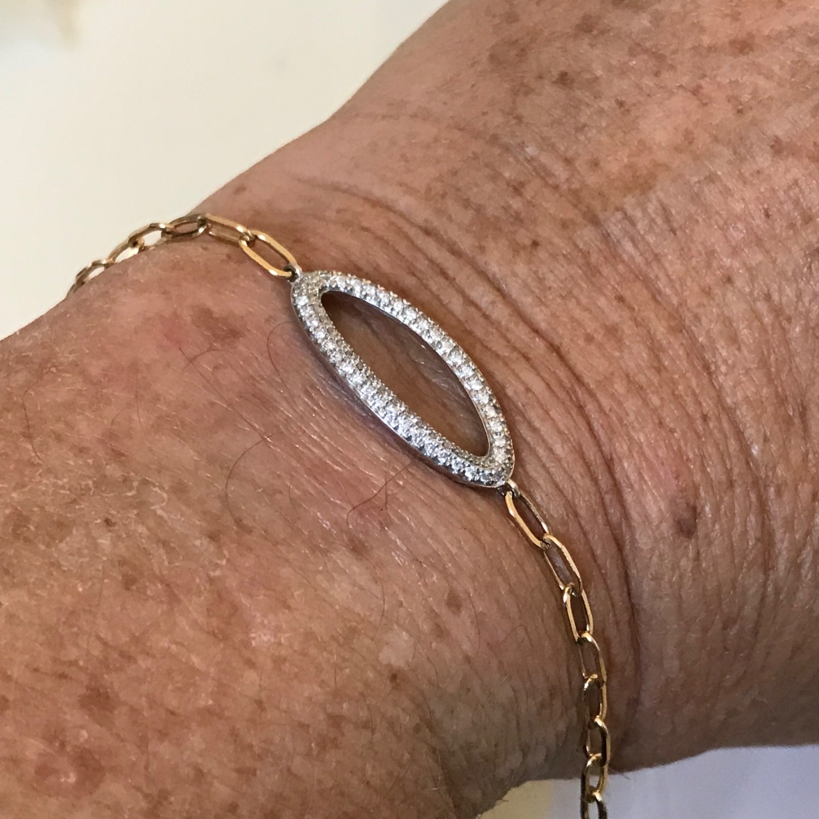 effy 14k diamond bracelet 7″ paperclip D ORO OVAL YELLOW GOLD WHITE GOLD chain