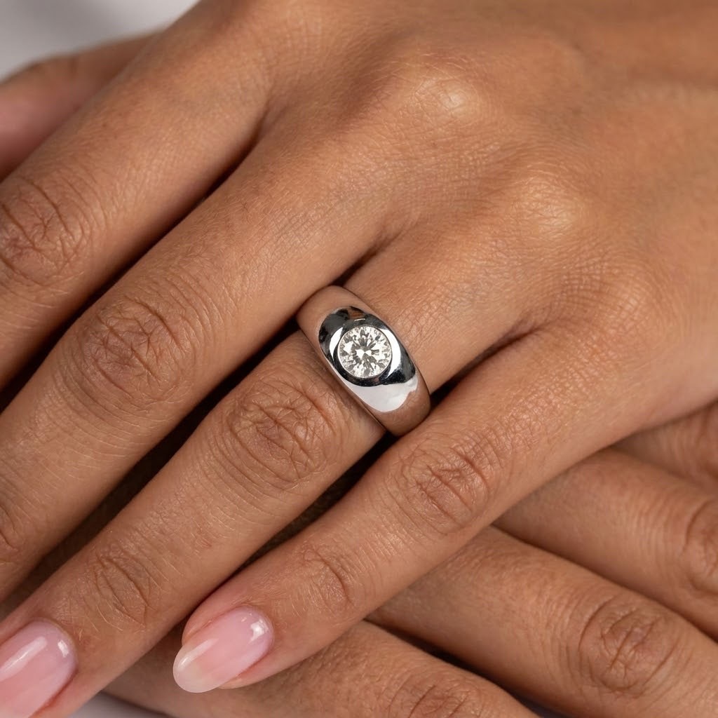 Solitaire Mens Ring Classic 14K Gold 0.93 Carat Round Lab-Grown Diamond H VS1